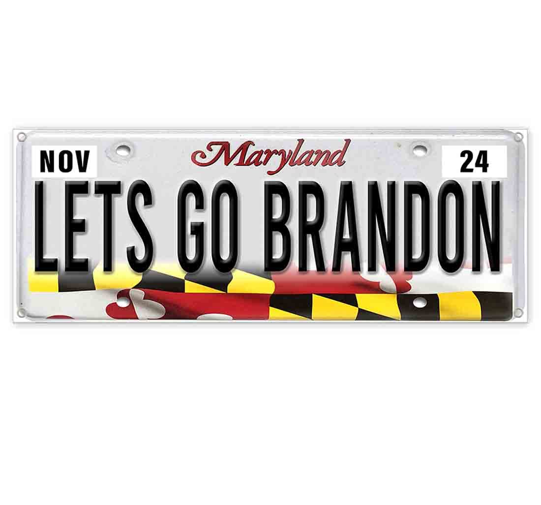 Lets Go Brandon License Plate - Heavy-Duty 13oz Vinyl Banner with Metal Grommets | Pro Trump Anti Biden MAGA Election Decor | USA Patriotic Wall Hanging for Home, Office, Car & Political Events