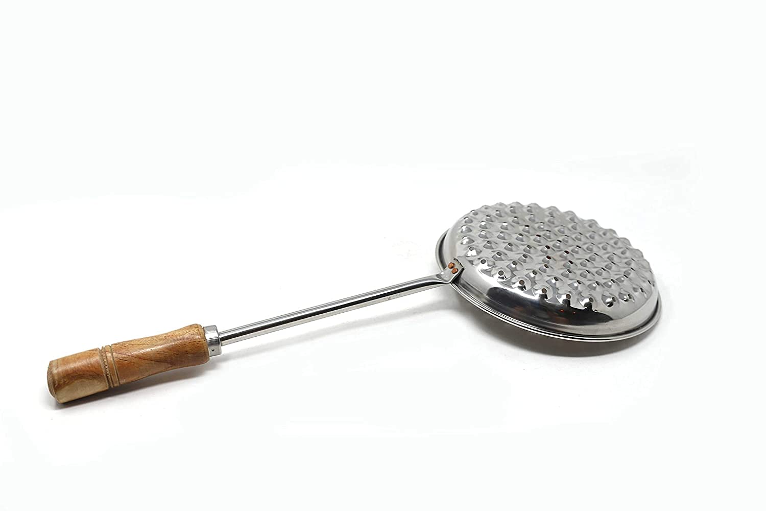 REVV UP Boondi Jhara with Wooden Handle - 6.5 Inch Stainless Steel Boondi Maker & Big Jalli Karandi - High Durability for Indian Snack Making - Perfect for Ghee Boondi, Rava Laddu & Diwali Sweets Preparation