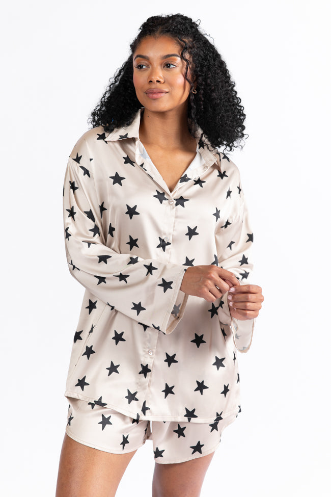 Neutral Stars Pajama Top for Women - Soft & Comfortable Sleepwear for Cozy Nights, Loungewear, and Pajama Parties | Final Sale