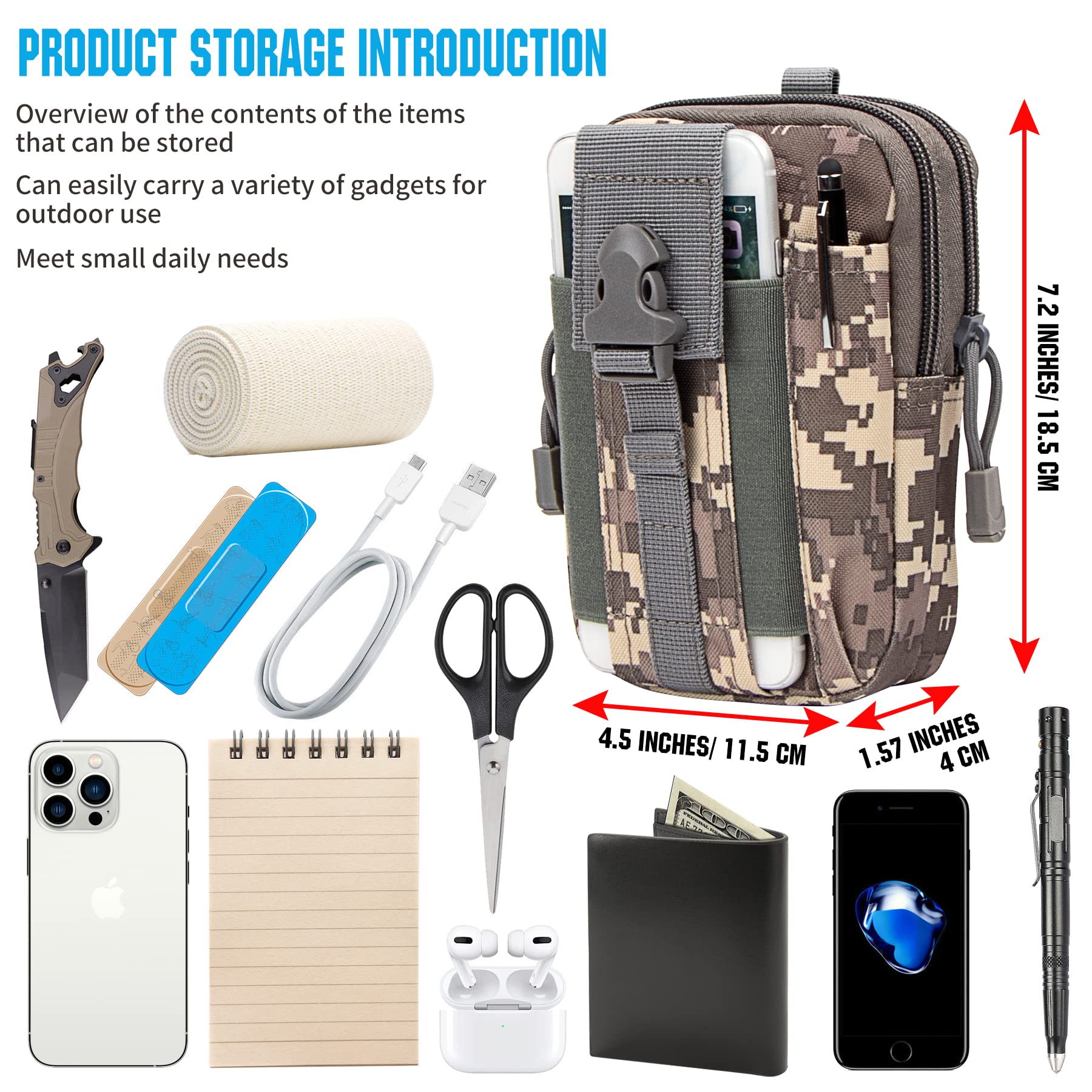 IronSeals Tactical MOLLE Pouch - Compact Utility Waist Bag & Phone Holster for iPhone 15 Pro Max/15 Pro/14 Plus/14 Pro Max/14/13 Pro Max/13 Pro/12 Pro Max/11 Pro Max (4.7