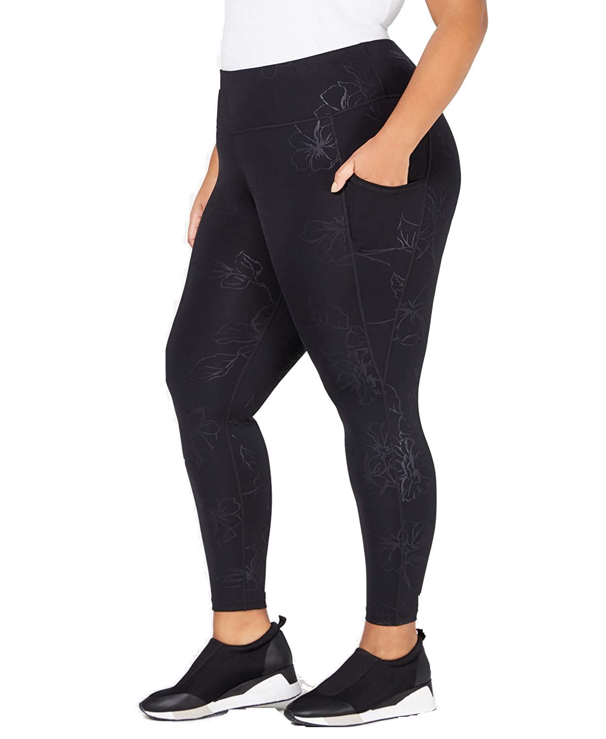 Ideology Women's Plus Size Floral Print Yoga Pants - High Waisted Workout Leggings for Running, Gym & Lounge (Black, 3X) - Perfect for Yoga, Pilates & Casual Wear