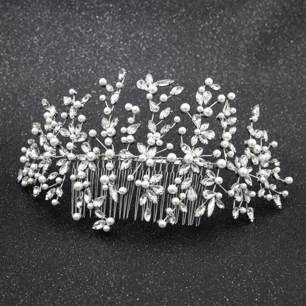 Elegant Bridal Wedding Headband with Pearls & Rhinestones – Crystal Hair Comb for Women – Perfect for Weddings, Prom, and Formal Events