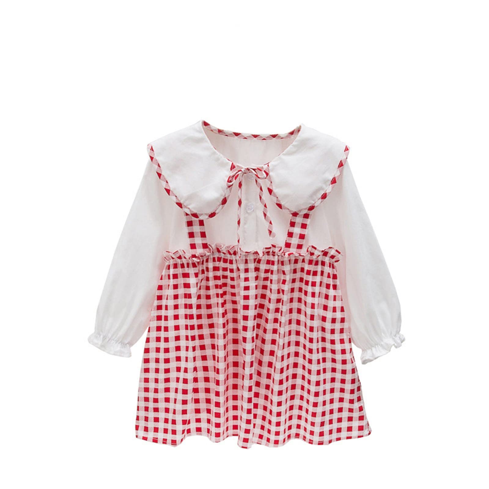 Girls Long Ruffled Sleeve Plaid Patchwork Princess Dress - Toddler Pageant Gown for Special Occasions, Birthday Parties & Photo Shoots