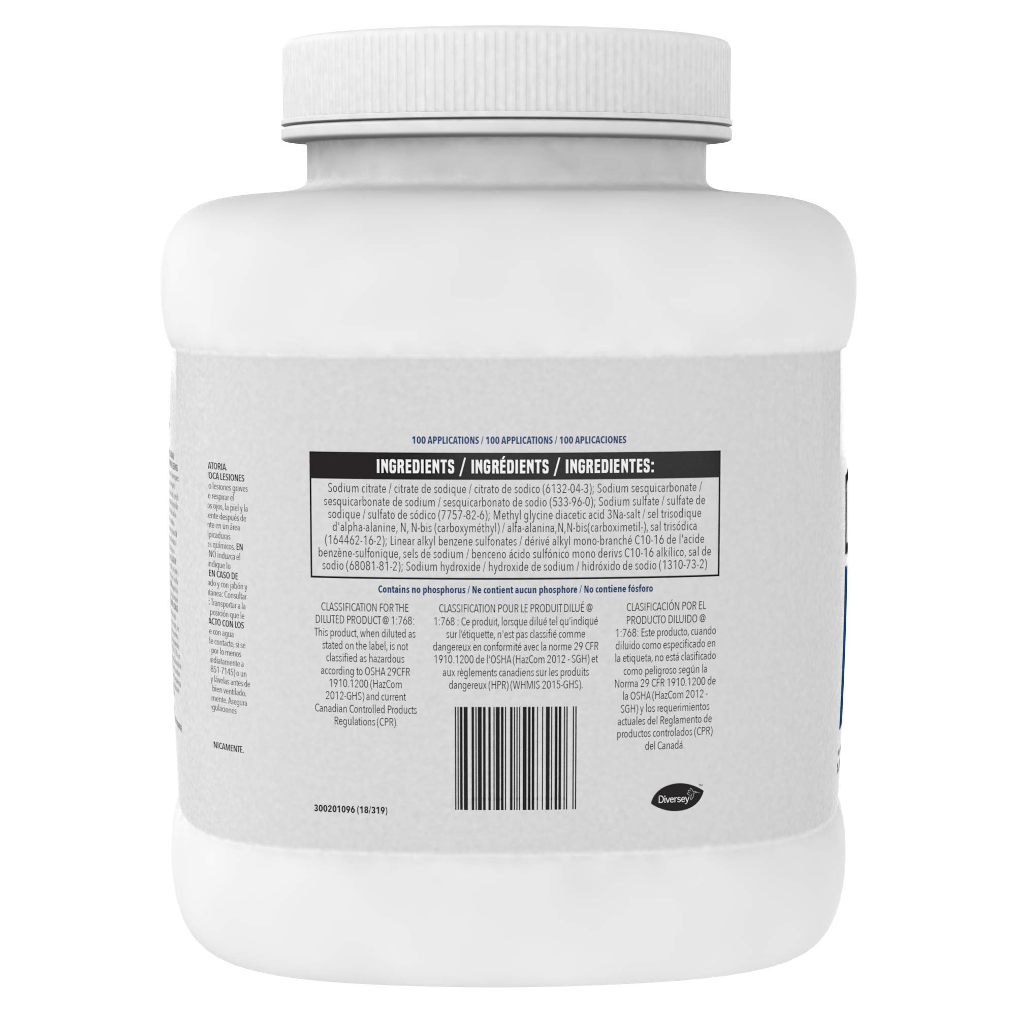 Diversey Unscented Powder Glass Cleaner - 4 Lb Bulk Container for Commercial & Residential Window Cleaning