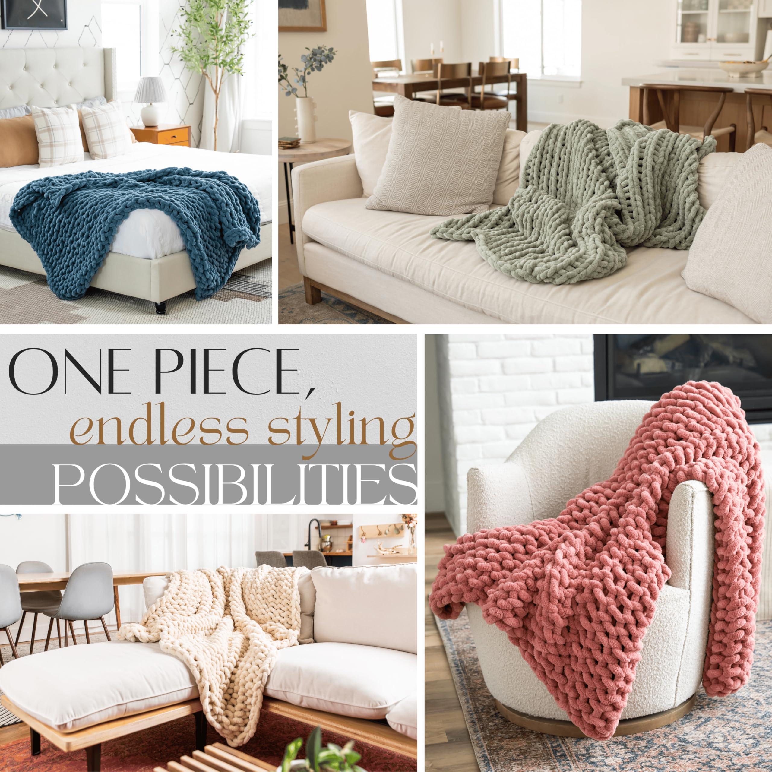 Luxury SAMIAH Chunky Knit Blanket 50x70 Inches - Soft Grey Chenille Cable Knit Throw for Couch, Bed & Home Decor | Thick Yarn Knitted Blanket Perfect for Living Room, Bedroom & Boho Style | Cozy Winter Blanket for Netflix Nights & Family Gatherings