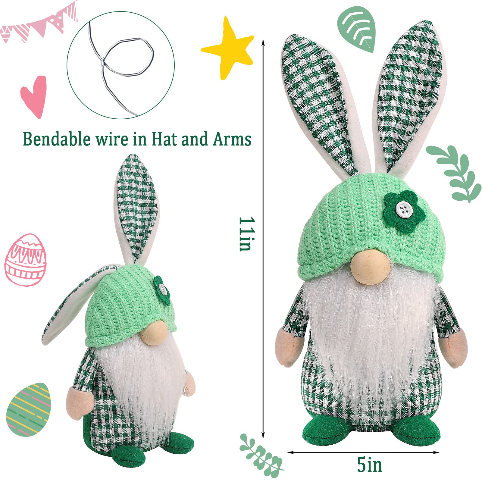 Easter Gnomes Decorations - 2 Pack Plush Easter Bunny Dolls, Handmade Swedish Tomte Elf Stuffed Animals, Cute Faceless Dwarf Rabbit Gifts for Easter Home Decor, Party & Spring Festival Ornaments