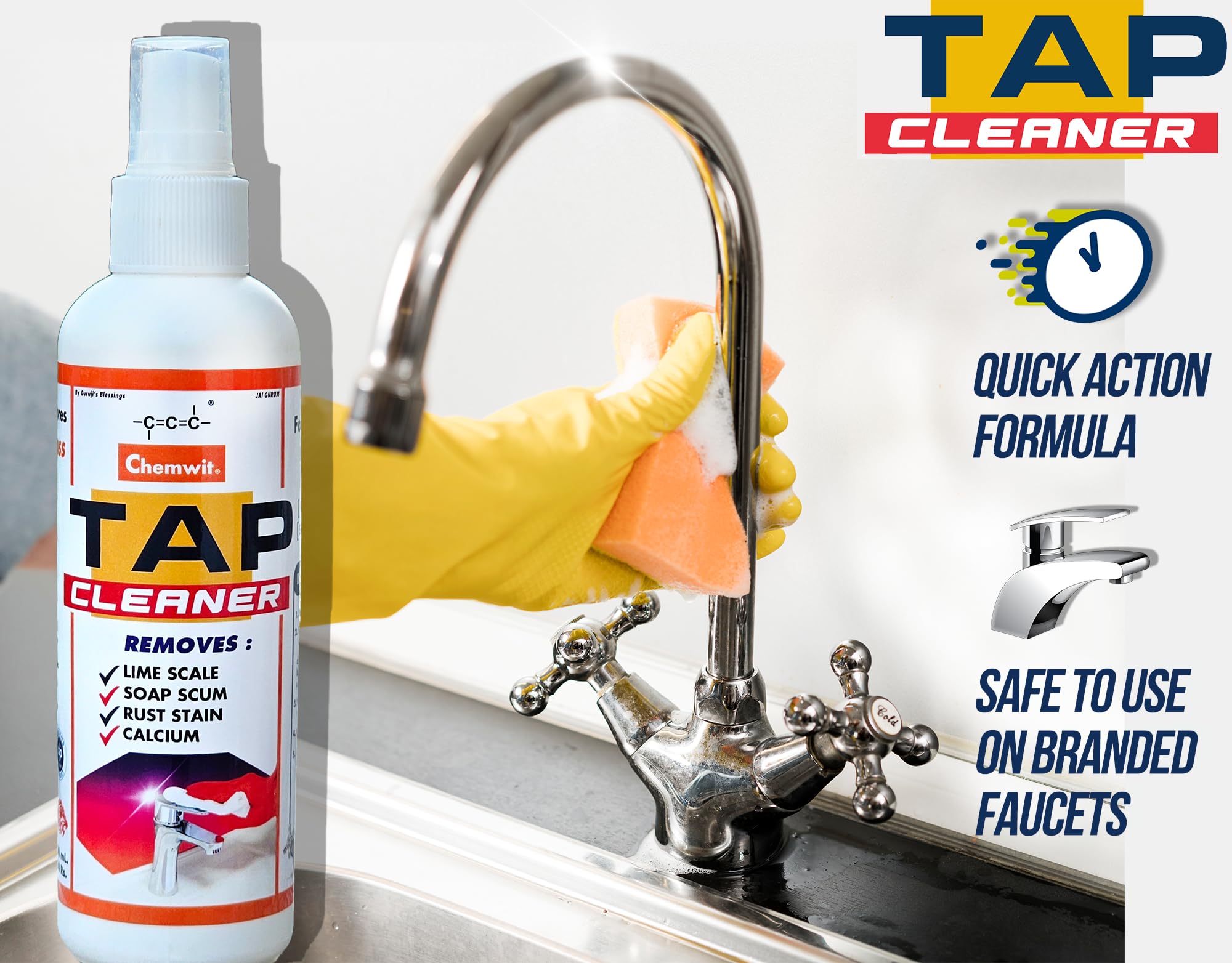 Chemwit - 200mL Hard Water Stain Remover & Limescale Cleaner for Bathroom Faucets, Shower Glass, Tiles - Safe Rust & Mineral Deposit Remover with Corrosion Protection - Perfect for Kitchen Sinks, Shower Doors & Bathroom Fixtures