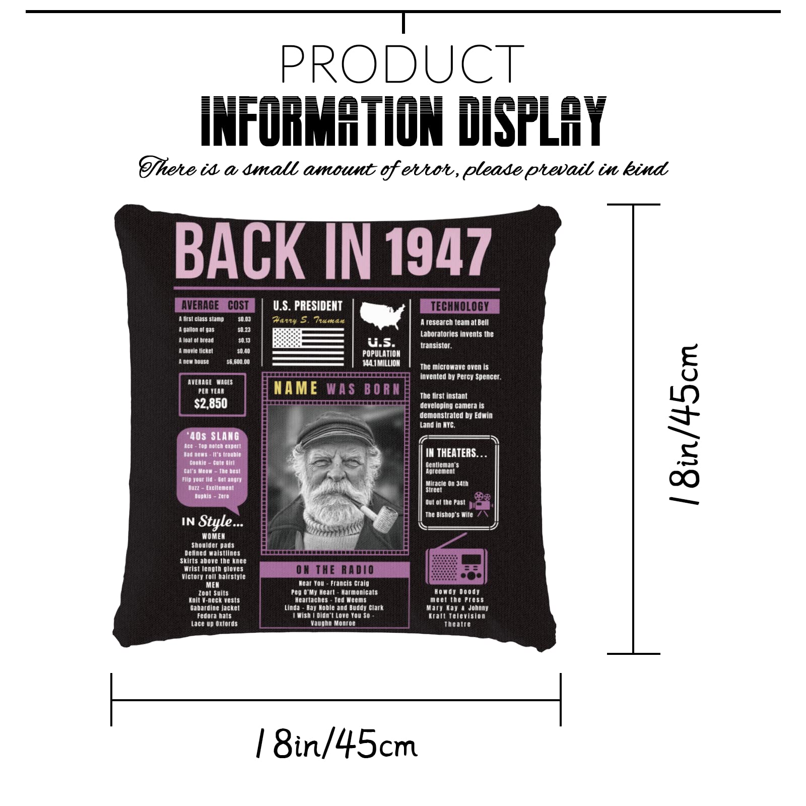77th Birthday Gifts for Women & Men - Purple 1947 Custom Throw Pillow with Sofa Design | Super Soft Birthday Decor & Party Gift for Boys, Girls, Grandparents | Perfect for Home Decor, Anniversary Celebrations & Special Occasions
