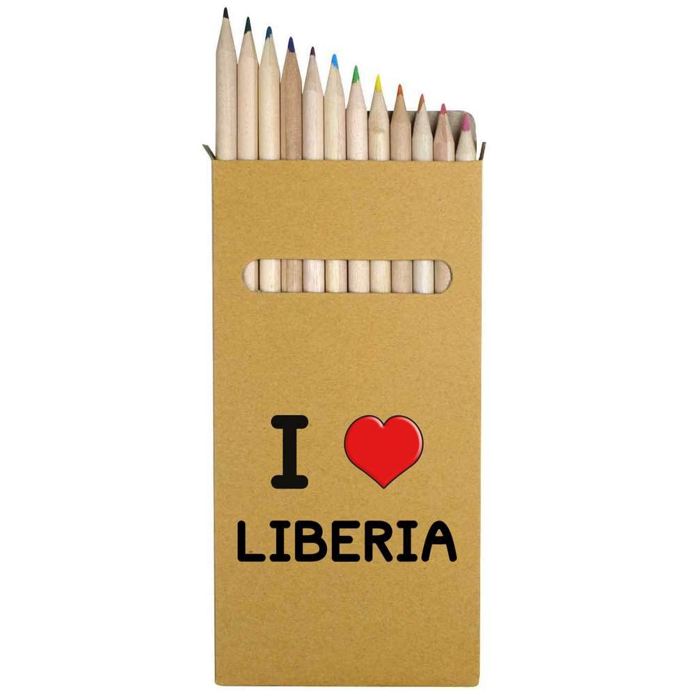 Azeeda 12-Pack 'I Love Liberia' Colored Pencils Set - 178mm Long Vibrant Art Pencils for Drawing, Sketching & Coloring - Perfect for Artists, Students & Kids (PE00039087)