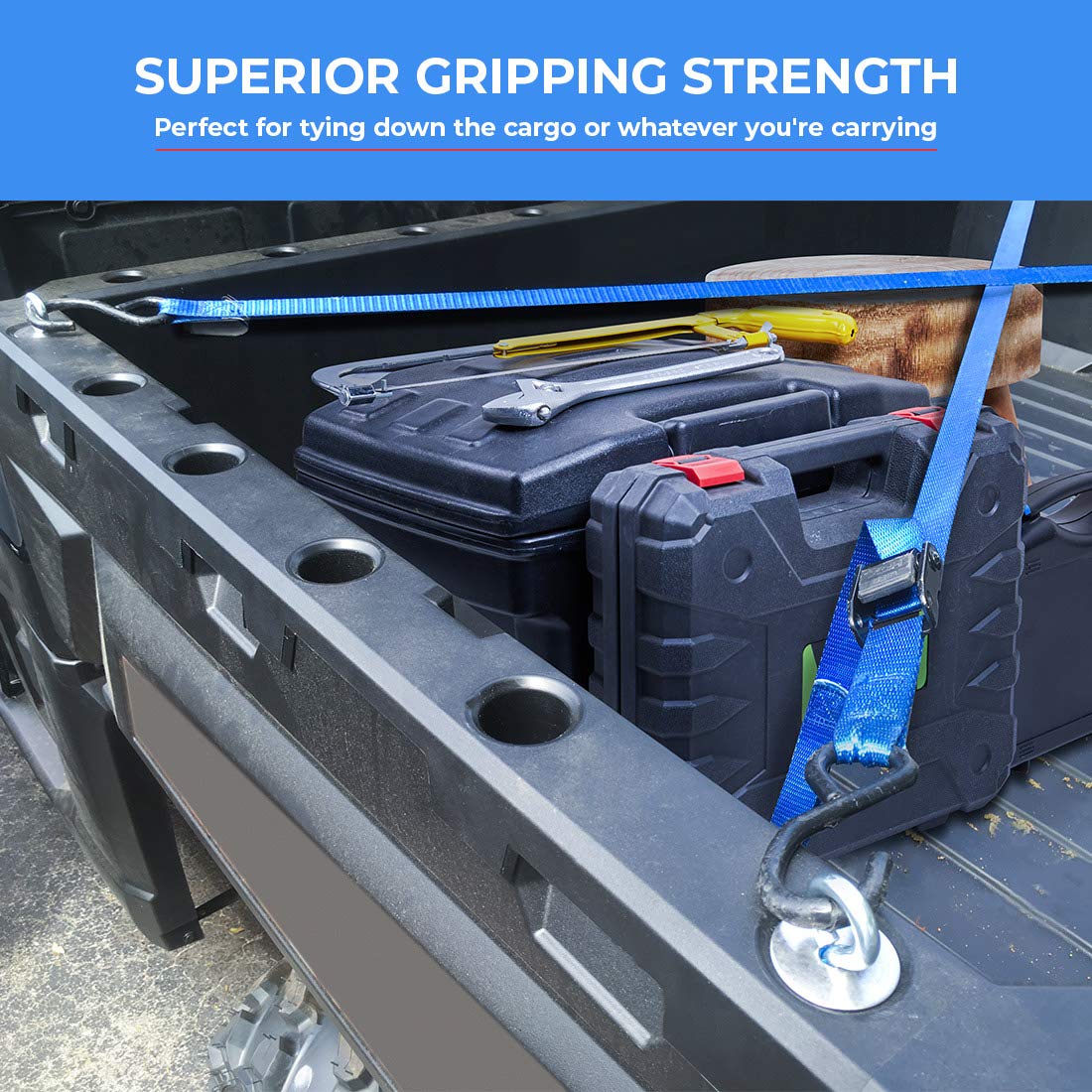 KEMIMOTO Heavy Duty Tie Down Anchors for Polaris Ranger 1000/XP/900/800/700/570/500 & General 1000 - Durable Bed Anchor Accessories (Blue) - Perfect for Off-Roading, Hauling & Securing Cargo