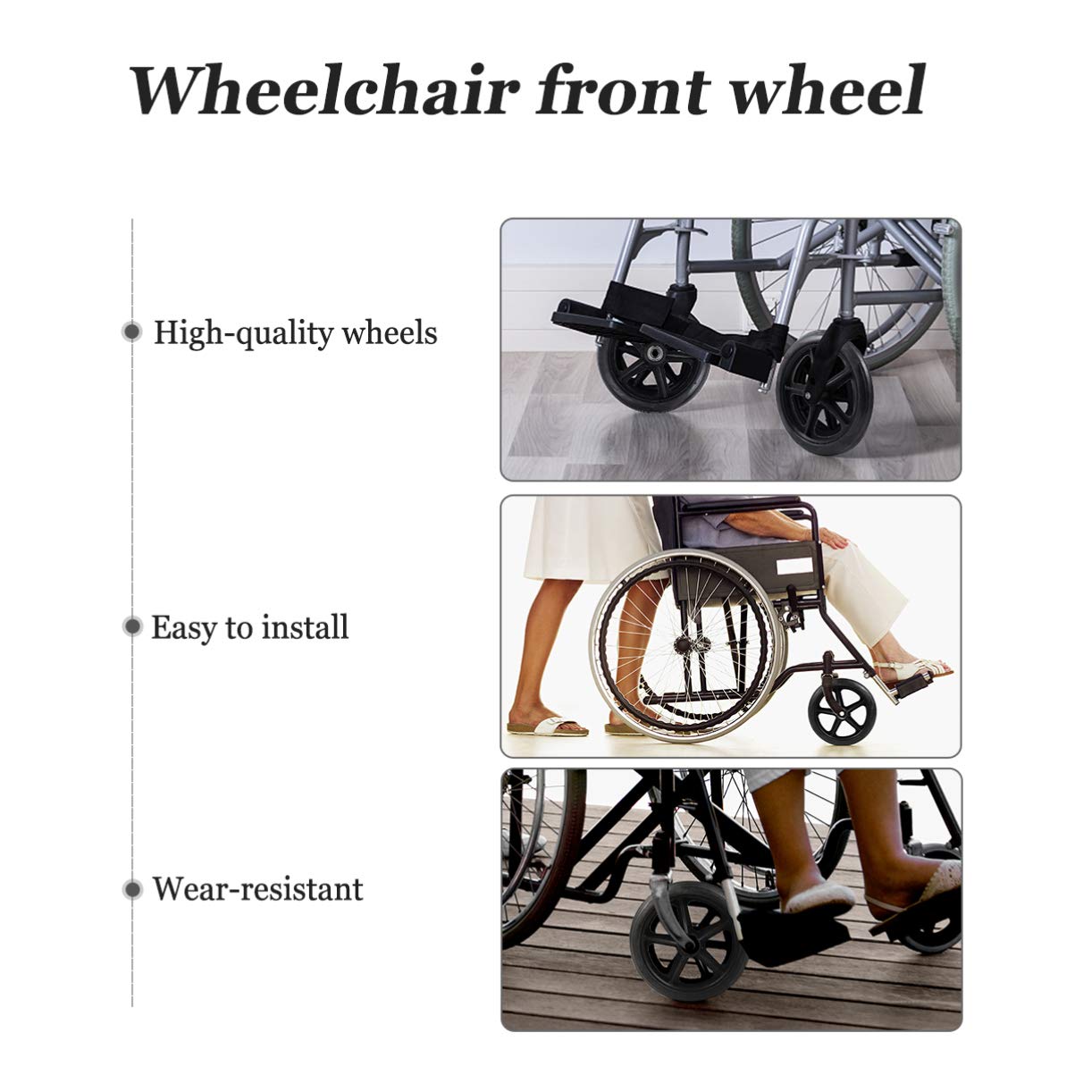 EXCEART 2-Pack 7 Inch Wheelchair Front Caster Wheels - Replacement Rubber Tires for Wheelchairs & Walkers (Black) - Perfect for Smooth Mobility & Daily Use
