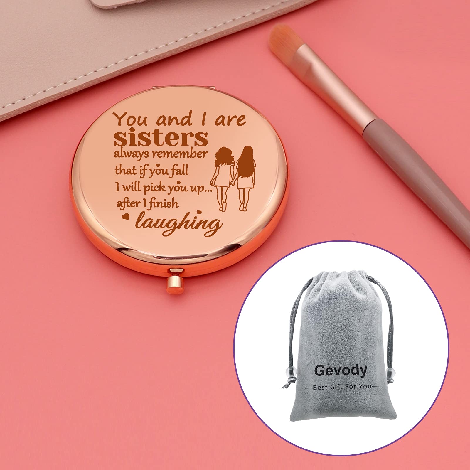 Funny Friendship Gifts for Sister - Travel Makeup Mirror with Compact Design - Perfect Birthday, Wedding, Graduation & Long Distance Friendship Gift - Ideal for Travel, Home Vanity & Everyday Use