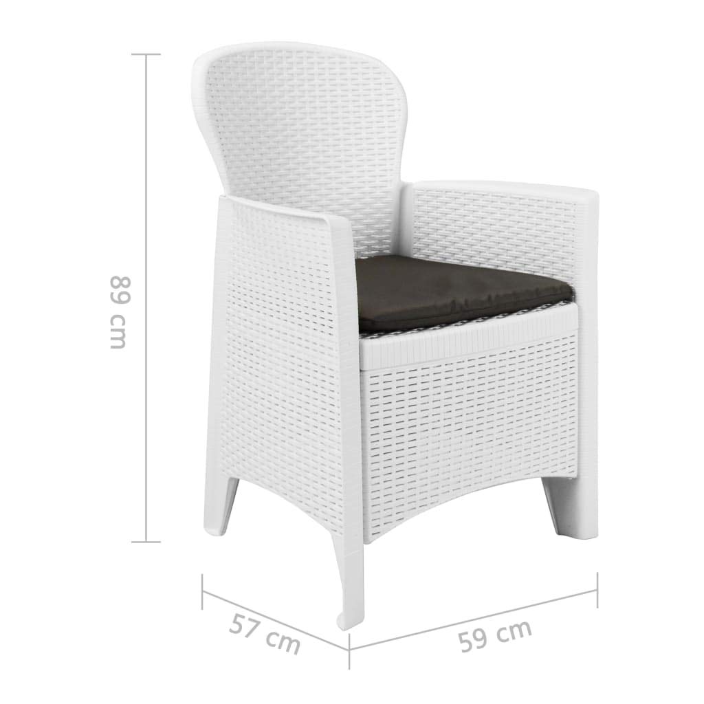 vidaXL 7-Piece White Plastic Patio Dining Set with Rattan Look - Outdoor Garden Furniture Set with Table, Chairs & Recliner for Backyard, Courtyard, Poolside Relaxation