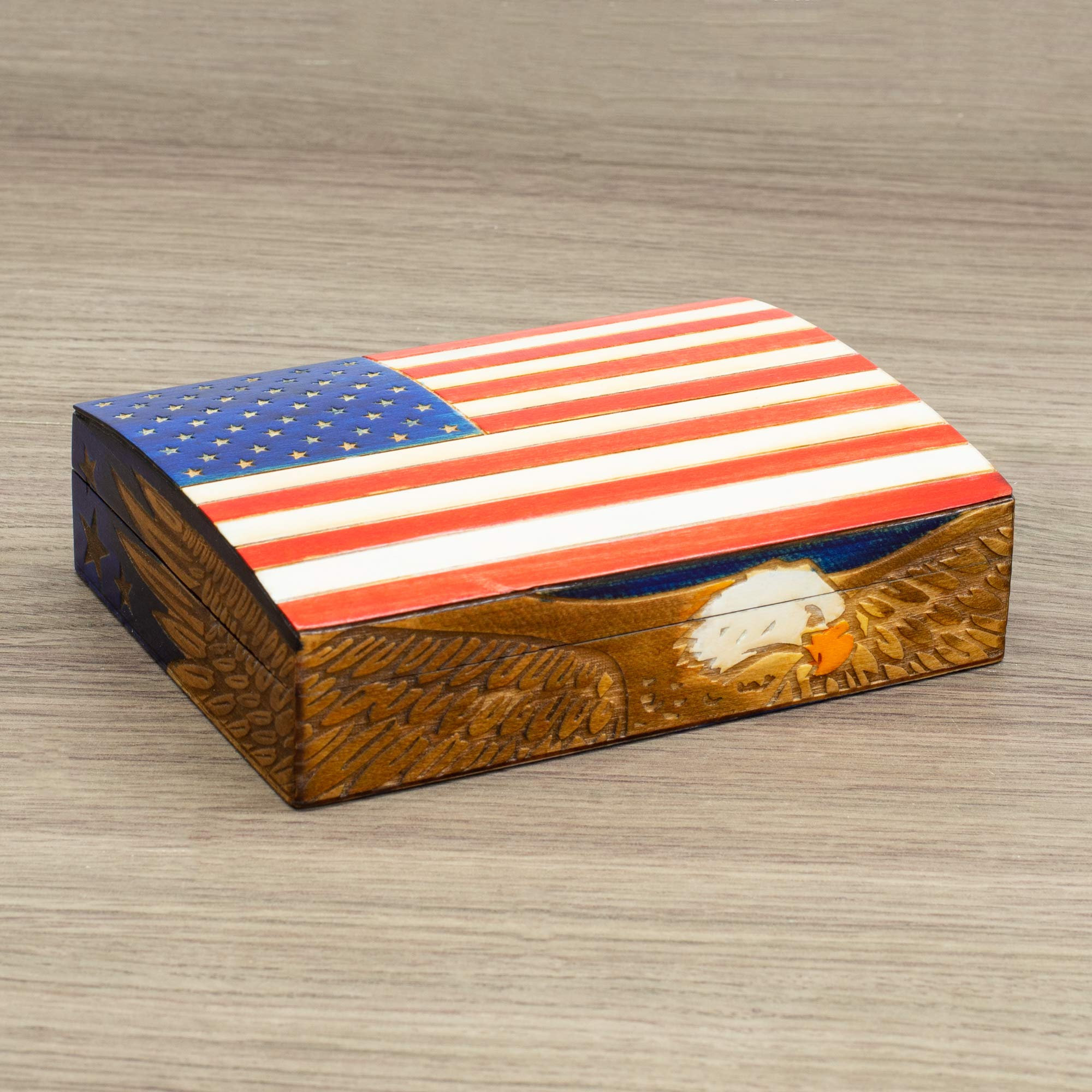 Handmade American Flag with Eagle Wooden Keepsake Box - Patriotic US Symbols Home Decor for Collectors & Gift Giving - Perfect for Display, Memorial Day & 4th of July Decorations