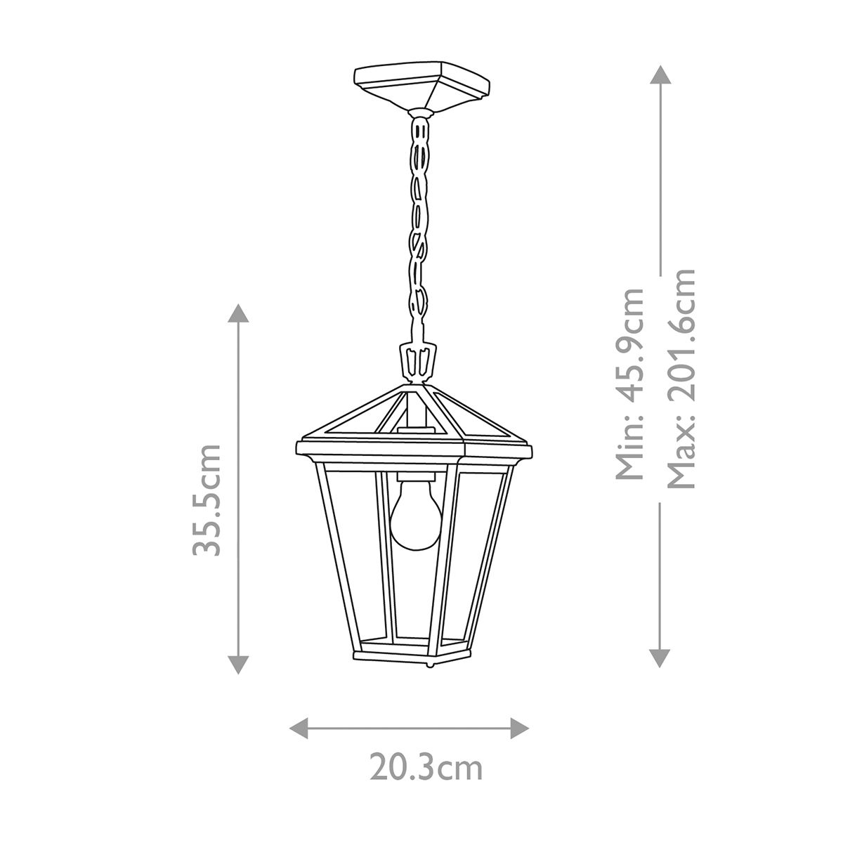 Alford Place 1/3Lt Small Chain Lantern - Museum Black IP44 E27 Outdoor Wall Light for Patio, Garden & Porch Lighting