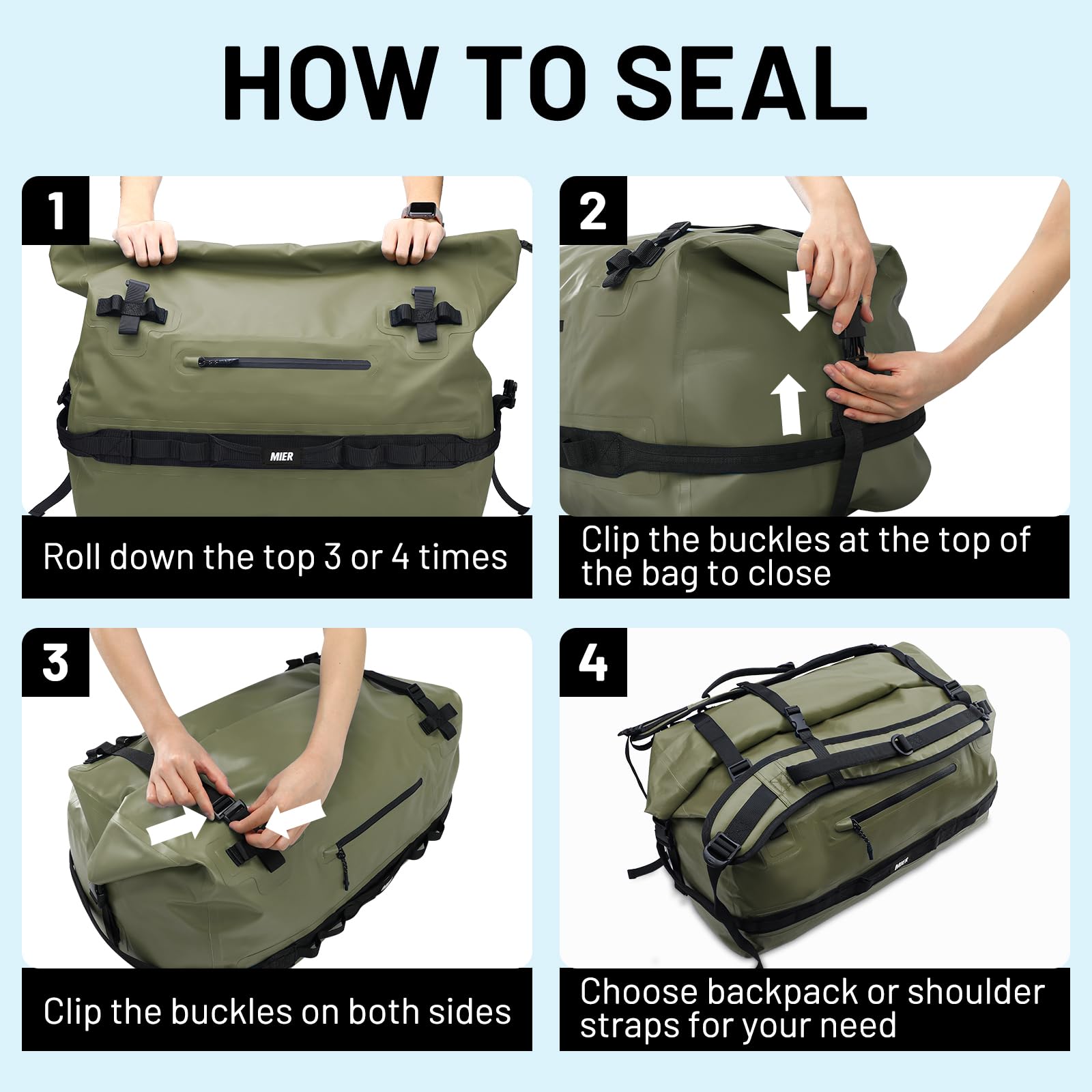 MIER Large Waterproof Duffel Bag Rolltop Dry Backpack - 60L/80L Durable Travel Duffle for Kayaking, Rafting, Boating, Swimming, Camping, Gym & Beach - Perfect for Outdoor Adventures & Water Sports