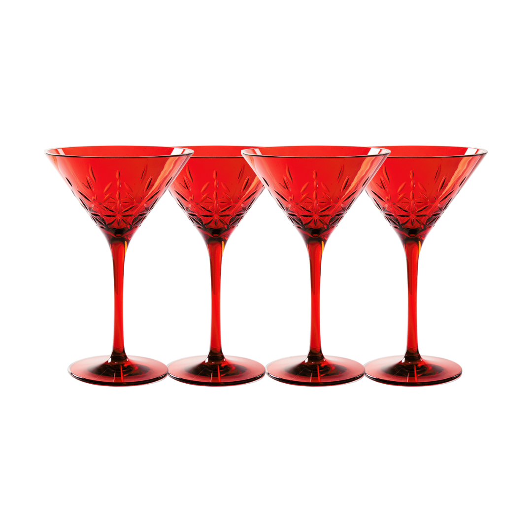 Classic Martini Glasses Set of 4 - 8 Oz Cocktail Glasses in Vibrant Red for Home Bar, Dinner Parties & Romantic Date Nights