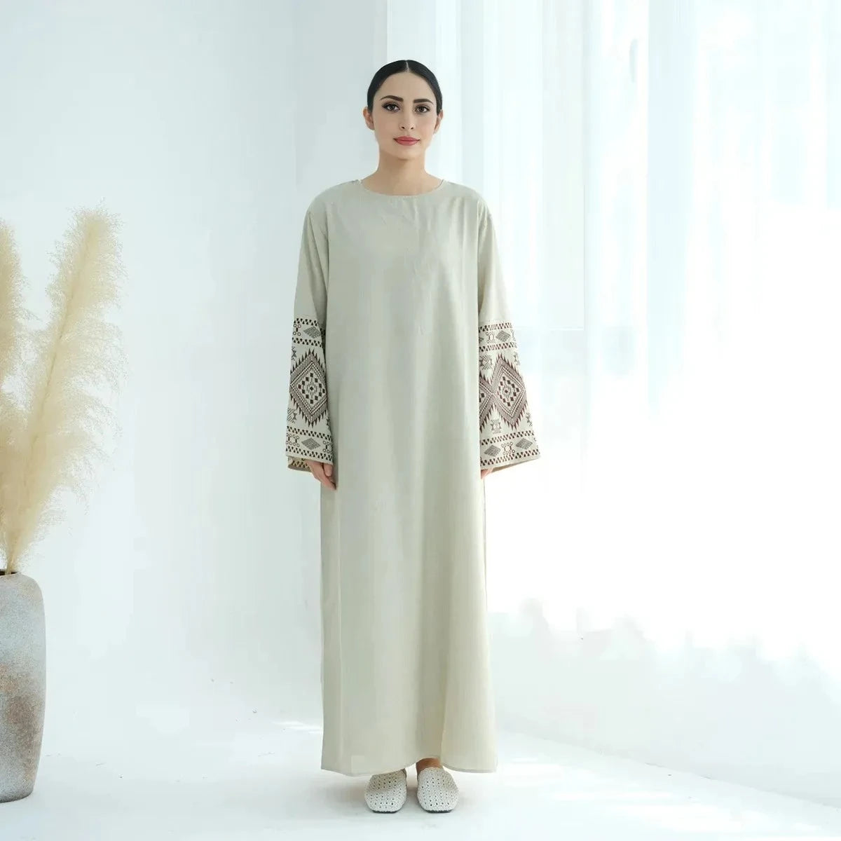 Elegant Embroidered Cuff Abaya Dress #24901 - Modest Islamic Clothing for Women - Perfect for Prayer, Eid, and Special Occasions