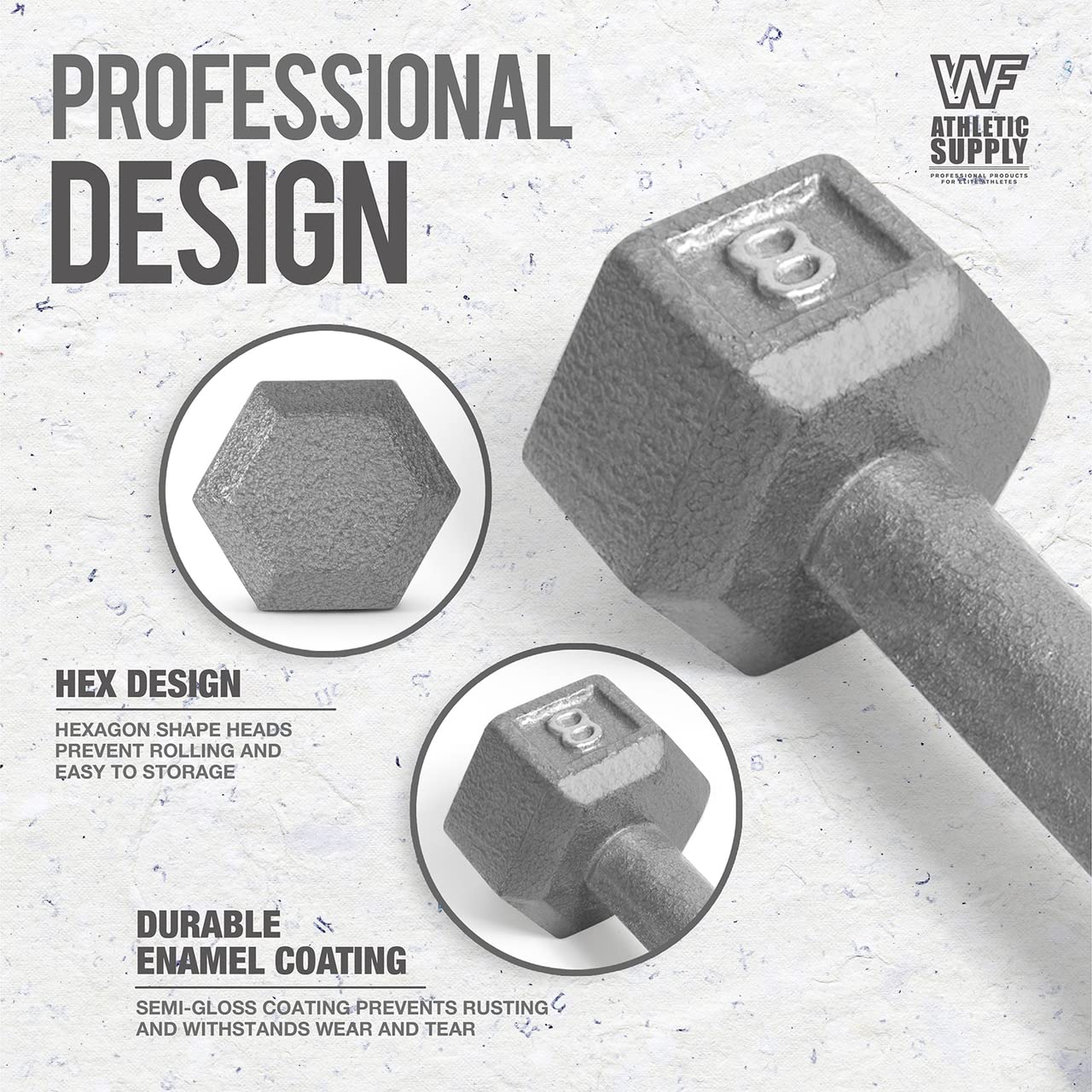 CAPHAUS Cast Iron Hex Dumbbell Set - Heavy Duty Strength Training Weights for Home Gym, Men & Women - Solid Hexagon Grey Free Weights (With/Without Rack Options) - Perfect for CrossFit, HIIT & Full-Body Workouts