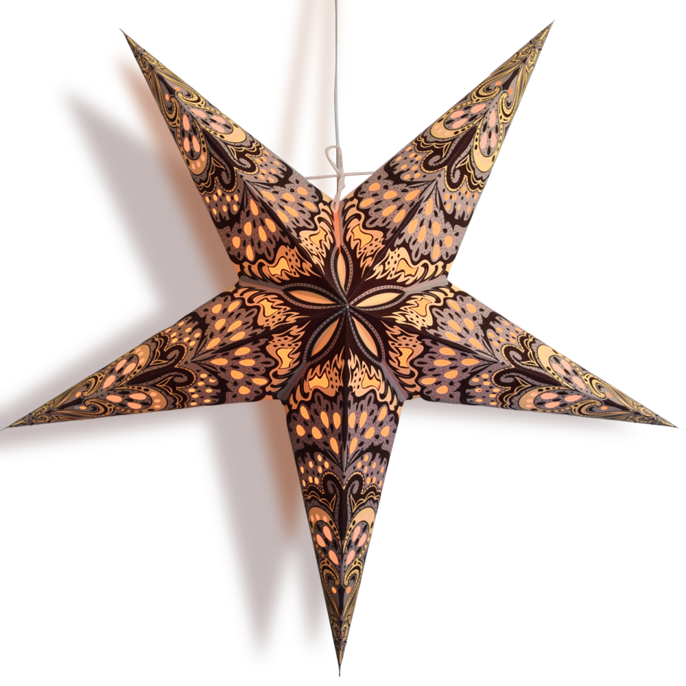 24 Pack Mocha Rain Paper Star Lanterns - Hanging Wedding Party Decorations for Indoor Outdoor Boho Festival Birthday Celebration Decor