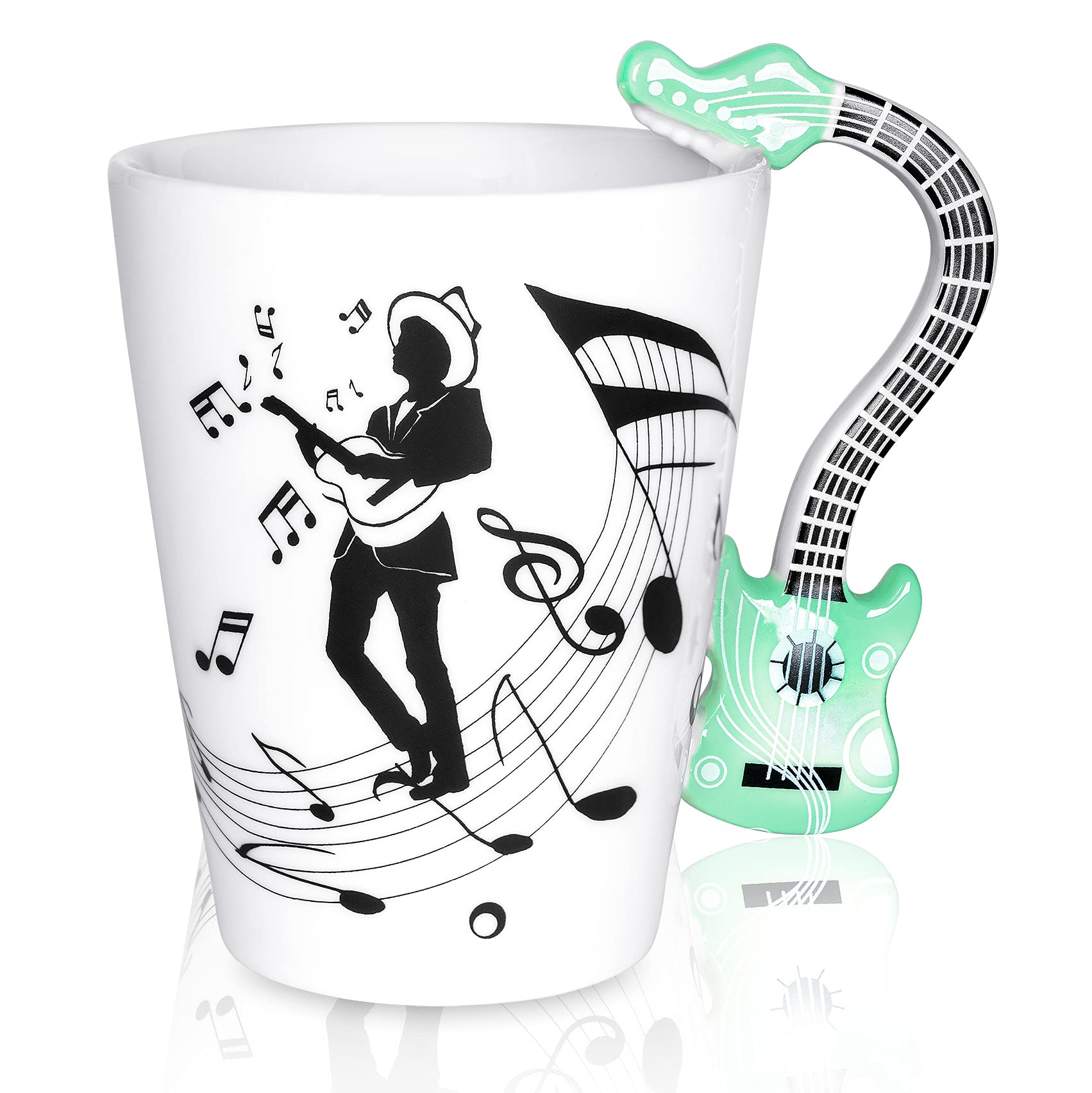 **13.5 oz Guitar Coffee Mug - Music-Themed Gift for Guitar Players & Musicians - Perfect for Birthday, Christmas, Office & Home Use - Ideal for Coffee, Tea & Hot Drinks (New-Green)**