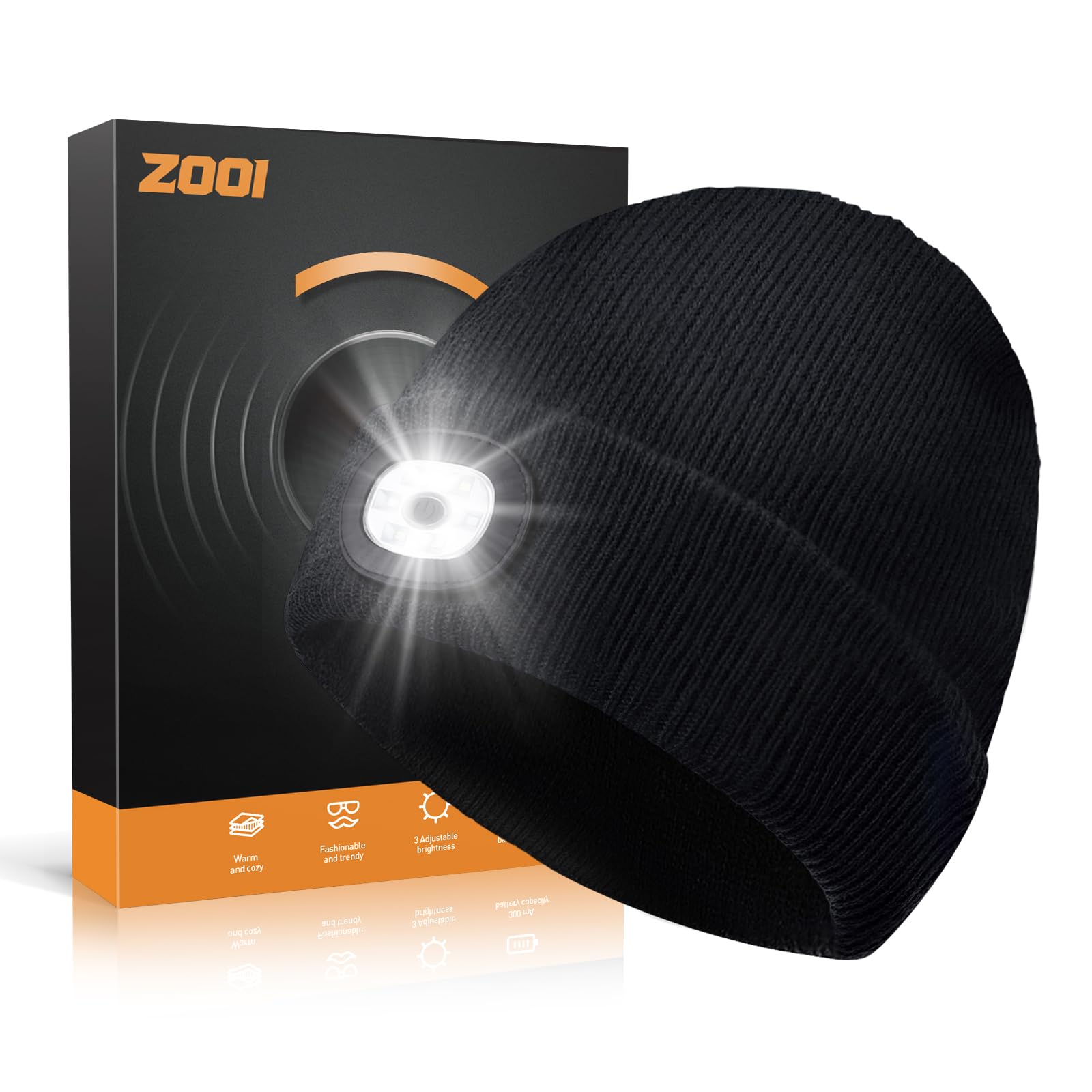 LED Beanie Hats for Men - Cool Light Up Winter Hats, Fun Stocking Stuffers & Unique Gifts for Dad, Husband, Boyfriend - Perfect White Elephant Gift for Christmas Parties, Outdoor Activities & Nighttime Events