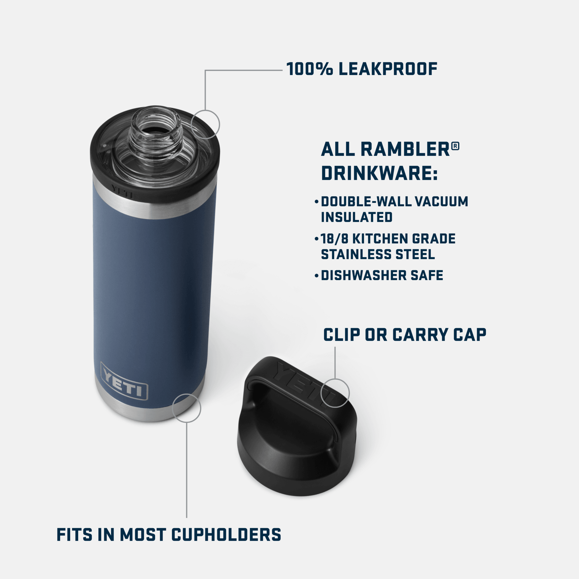 Rambler® 18 oz Insulated Water Bottle with Chug Cap - Black | Leakproof Stainless Steel Vacuum Flask for Hiking, Gym & Outdoor Activities
