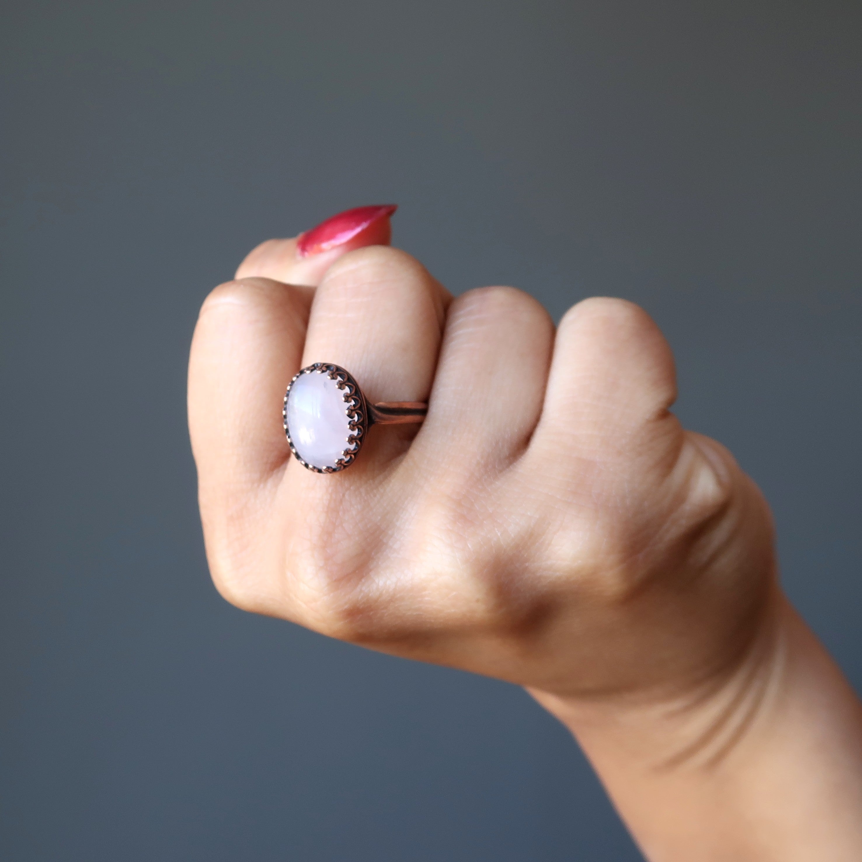 Rose Quartz Ring for Women - Oval Gemstone Copper Adjustable Healing Jewelry - Perfect for Meditation, Yoga & Spiritual Gifts