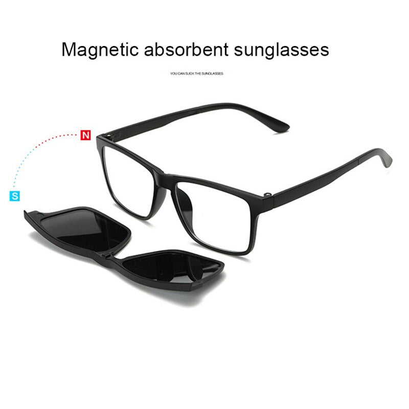 Brightzone Unisex Full Rim Square TR90 Eyeglasses with Clip-On Sunglasses - Lightweight & Durable Frame for Men & Women - Perfect for Outdoor Activities, Driving & Fashion Accessories