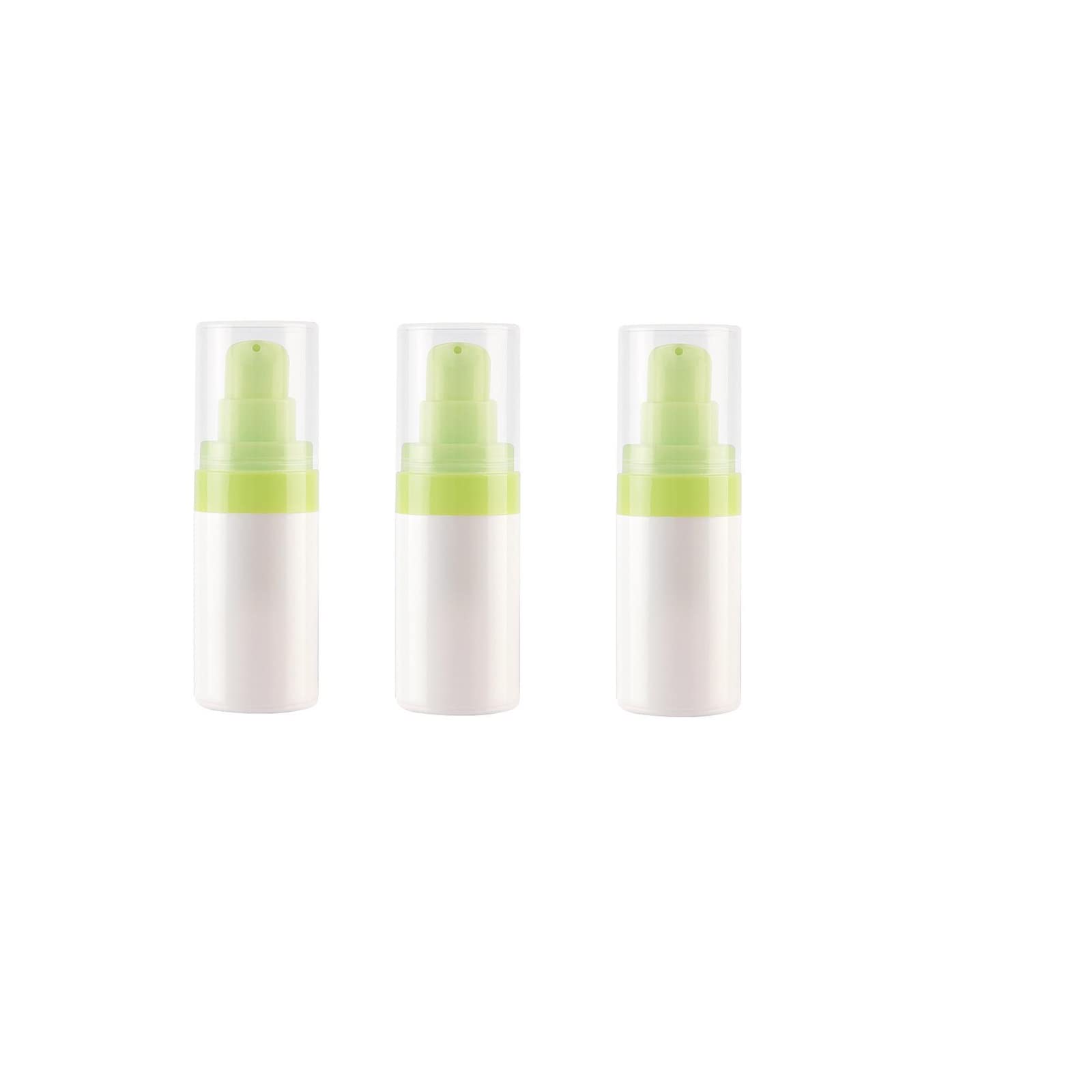 3pcs Refillable Airless Pump Bottle 1oz - Travel Size Plastic Cosmetic Containers for Lotions, Foundation, Makeup Essence & Moisture Creams | Leak-Proof Green Dispenser Bottles for Travel, Gym & Daily Skincare Routine
