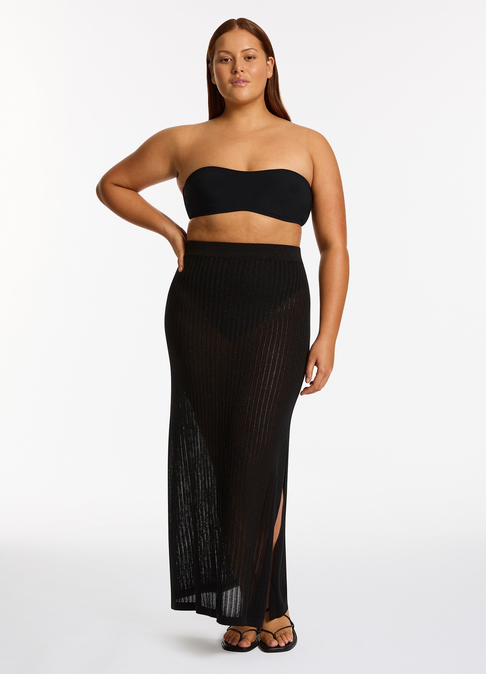 Tirari Nights Knit Maxi Skirt for Women - Soft Stretchy Long Black Skirt - Perfect for Casual Wear, Beach Cover-Up, and Boho Outfits