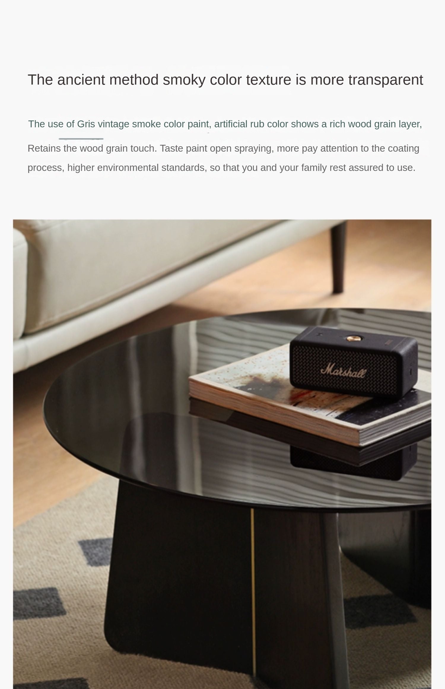 Solid Oak Wood Smoky Coffee Table with Glass Top - Modern Living Room Furniture for Home Decor