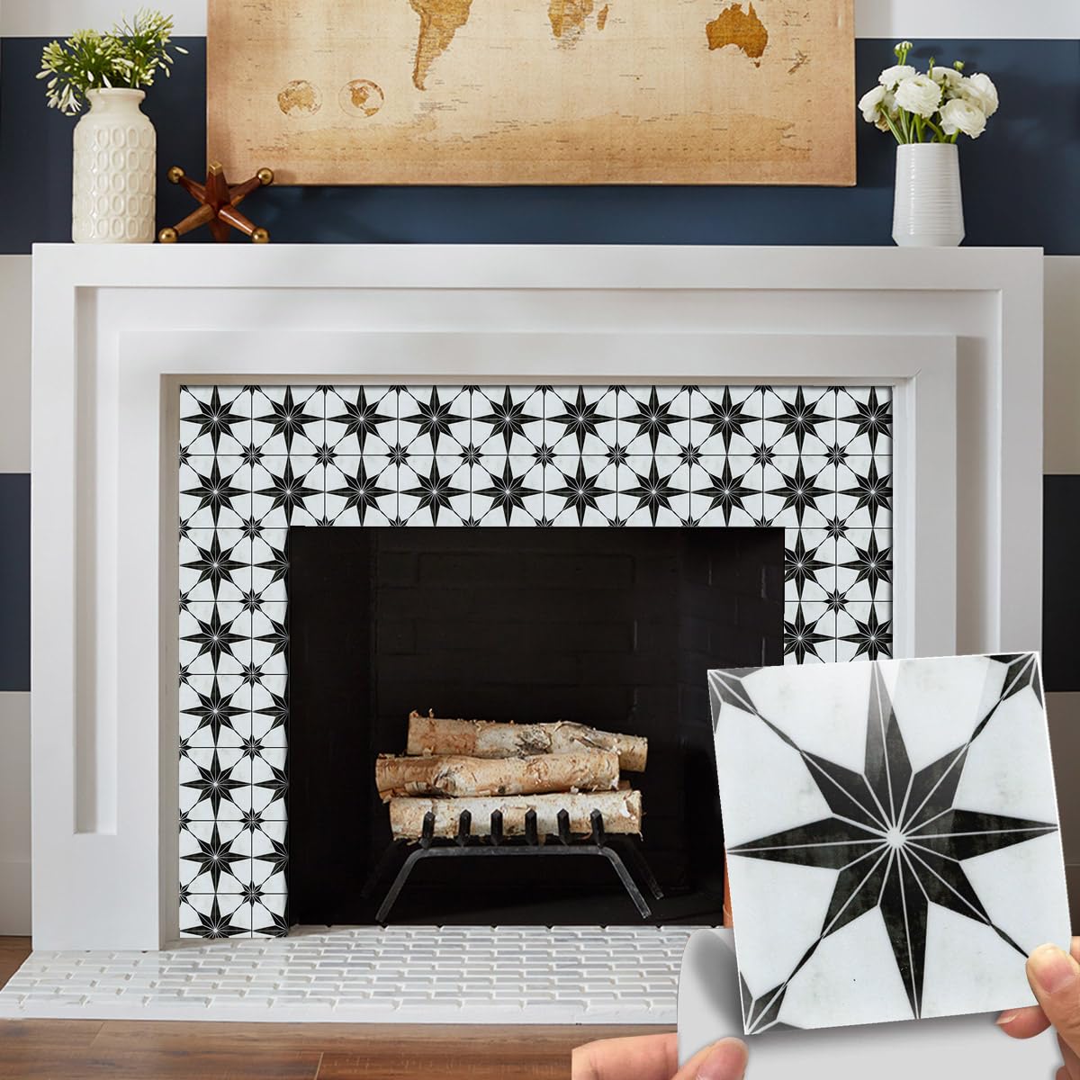 Waterproof & Removable Starry Tile Stickers for Fireplace - Peel and Stick Backsplash Decals (6x6 Inch, 16 Pack) - Perfect for Kitchen, Bathroom, and Home Renovation Projects