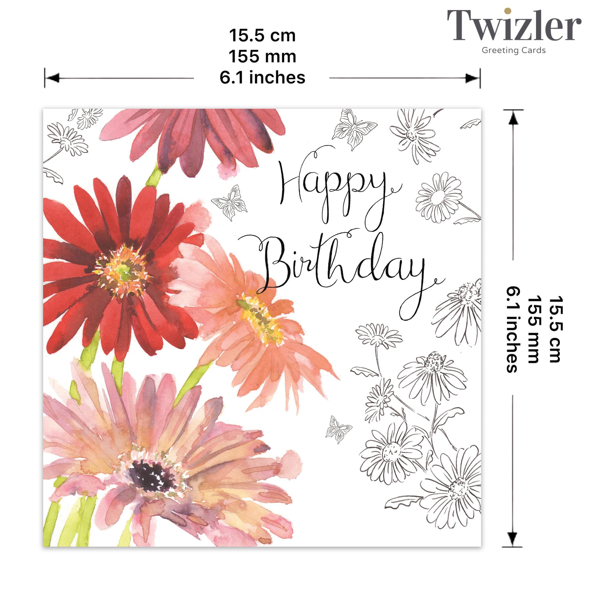 Twizler Happy Birthday Card for Her - Elegant Silver Foil & Watercolor Floral Design - Women's Birthday Greeting Card - Perfect for Wives, Moms, Sisters & Friends