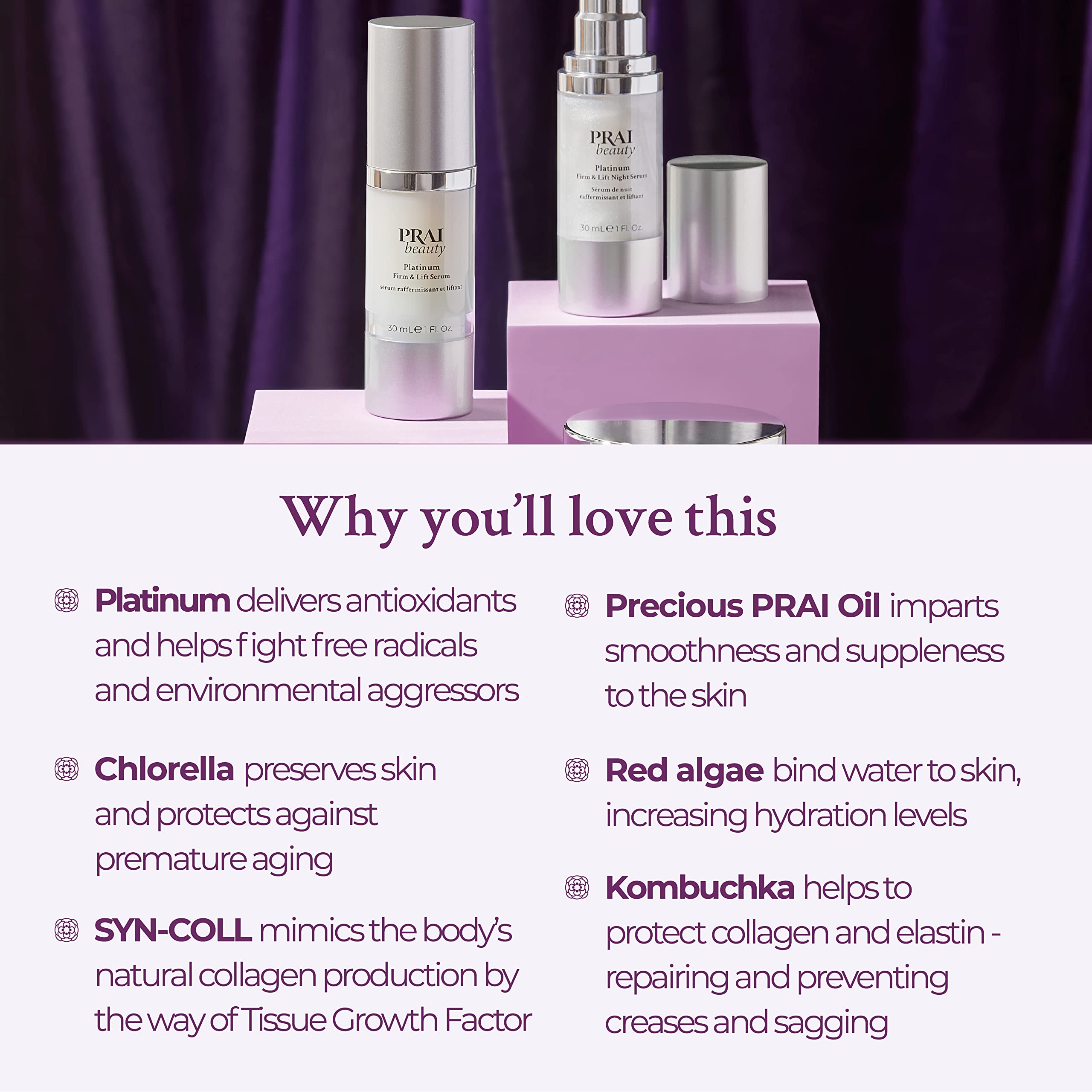 PRAI Beauty Platinum Serum and Cream Duo - Hydrating Anti-Aging Face Serum & Moisturizer with Antioxidant-Rich Platinum - Boosts Collagen, Reduces Wrinkles - Perfect for Nighttime Skincare Routine & Daily Anti-Aging Regimen