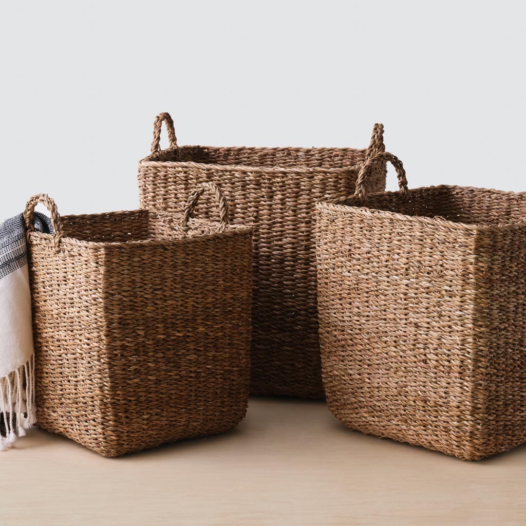 Padma Square Storage Baskets - Woven Decorative Bins for Home Organization - Perfect for Bedroom, Bathroom & Closet Storage