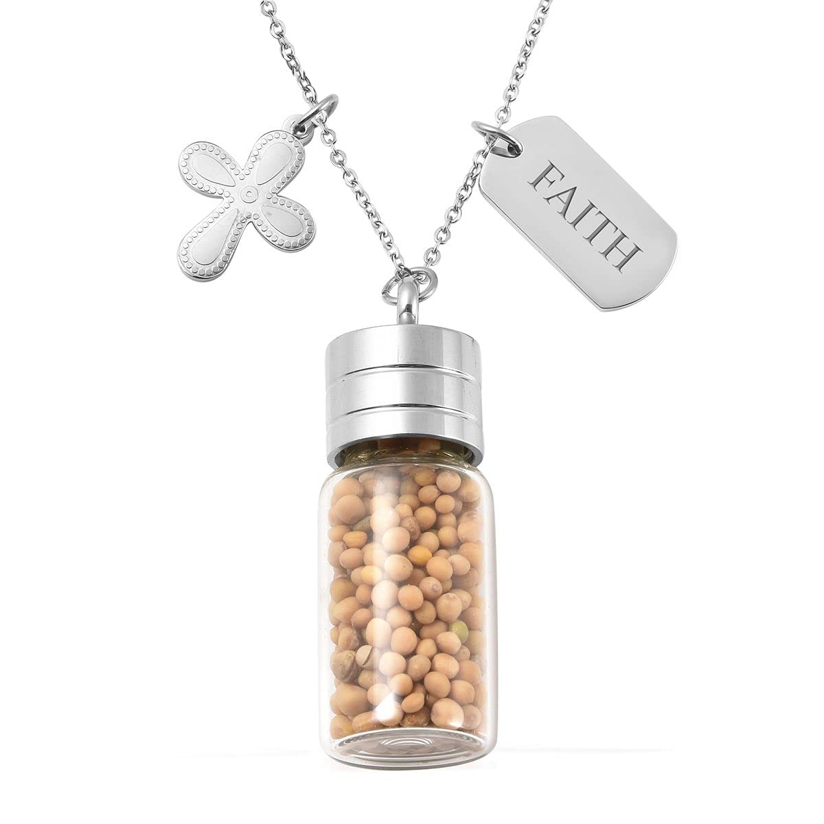 SHOP LC Stainless Steel Mustard Seed Charm Pendant Necklace for Women - 20 Inch Adjustable Chain, Inspirational Jewelry Gift for Faith & Hope - Perfect for Daily Wear, Church, Prayer & Special Occasions