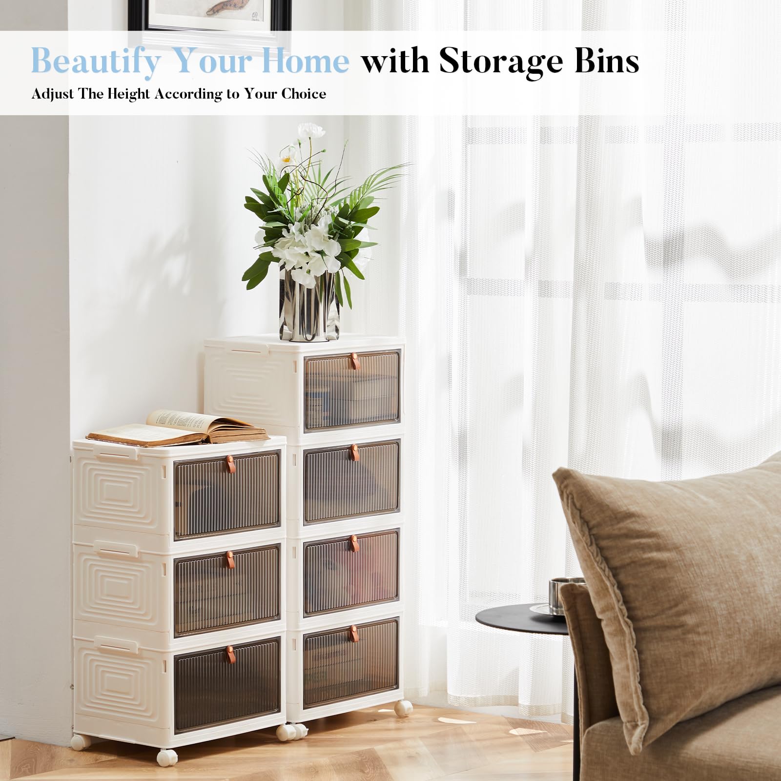 Stackable 23QT Storage Bins with Wheels & Lid - for Closet, Pantry & Office Organization