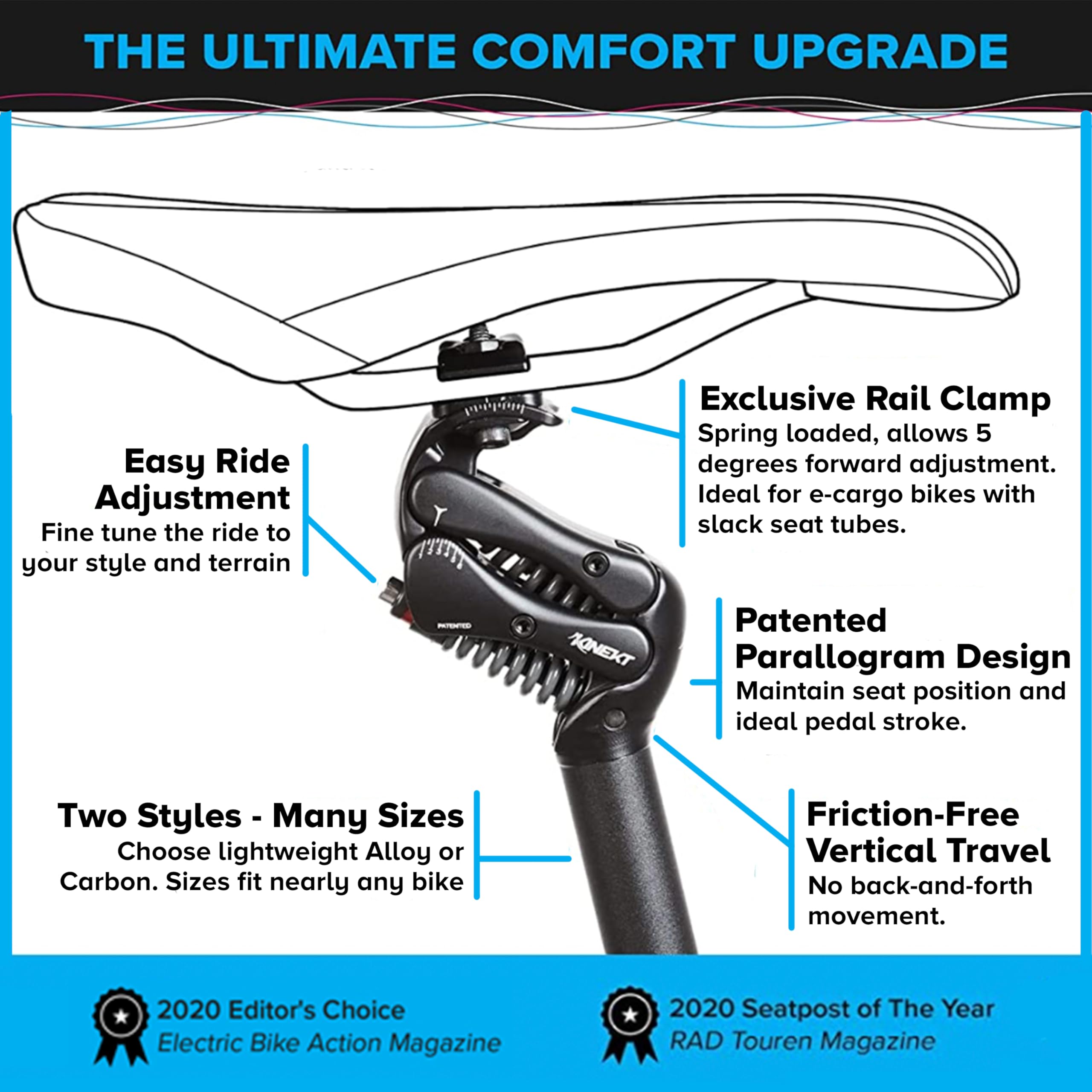 KINEKT Bike Suspension Seatpost - Lightweight Aluminum Alloy Shock Absorbing Seat Post for Road, Gravel & Electric Bikes - Adjustable for Rider Weight 80-320 lbs - Perfect for Commuting, Mountain Biking & Long-Distance Cycling