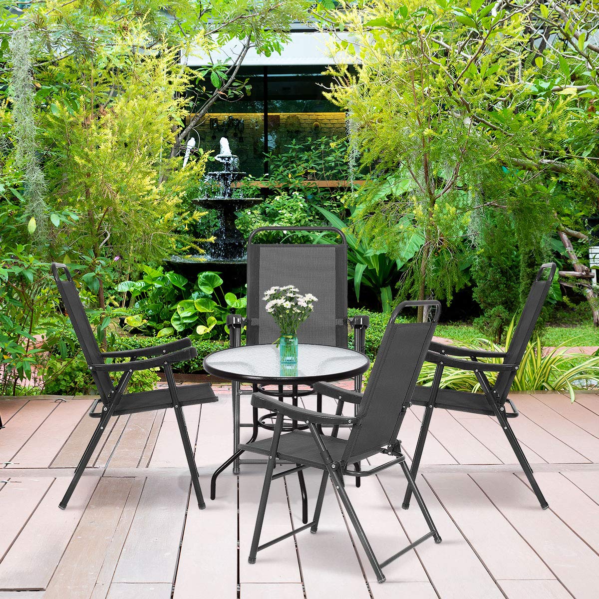 GOFLAME Set of 4 Folding Sling Chairs with Armrests - Lightweight Portable Outdoor & Indoor Patio Furniture for Backyard, Poolside, Lawn, Garden, and Camping - Perfect for Relaxing, Lounging, and Entertaining Guests
