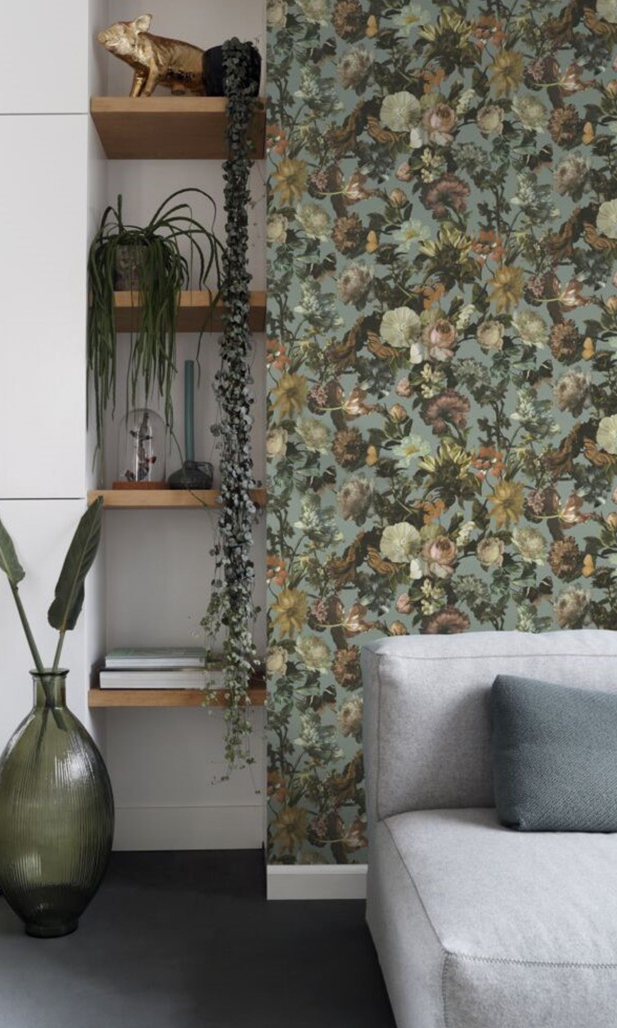Grayish Blue Paradise Flowers Wallpaper R9394 - Floral Peel and Stick Wallpaper for Bedroom, Living Room & Nursery Decor | Waterproof Removable Self-Adhesive Wallpaper