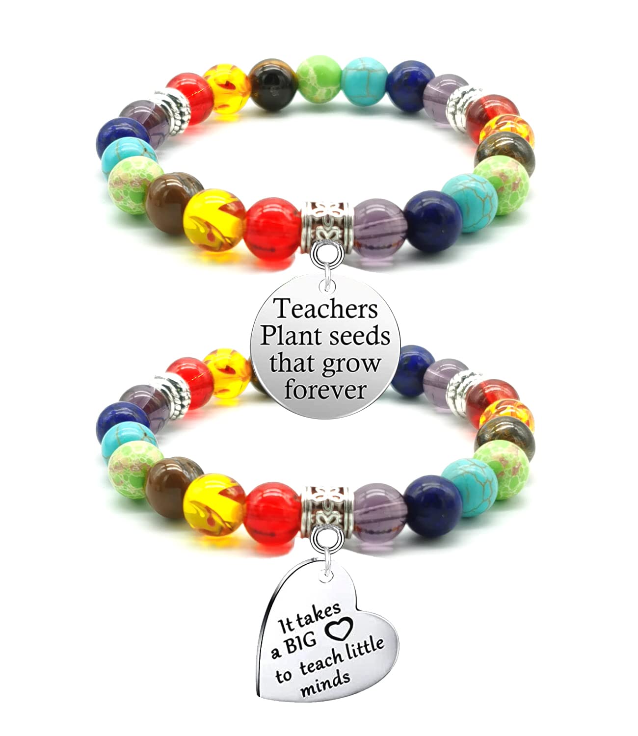 2-Pack Teacher Appreciation Bracelets - Inspirational Charm Bracelet Gift Set for Women Educators, Graduation & End of Year Thank You Present - Perfect for Classroom, Teacher's Day & Retirement Celebrations