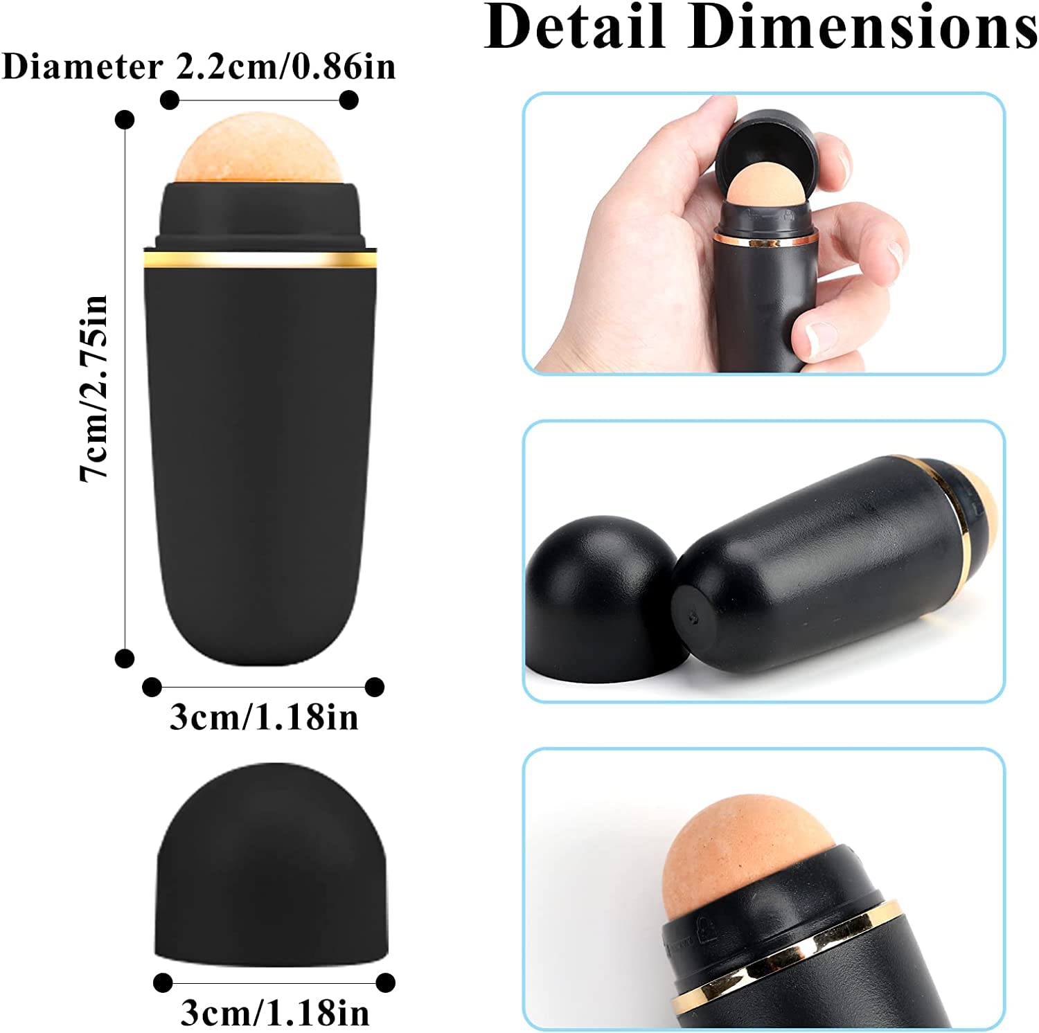 Absant Volcanic Oil Absorbing Roller - Black Facial Oil Control Stick for Oily Skin | Portable Massage Roller Tool for Face Care | Perfect for Travel, Gym & Daily Skincare Routine