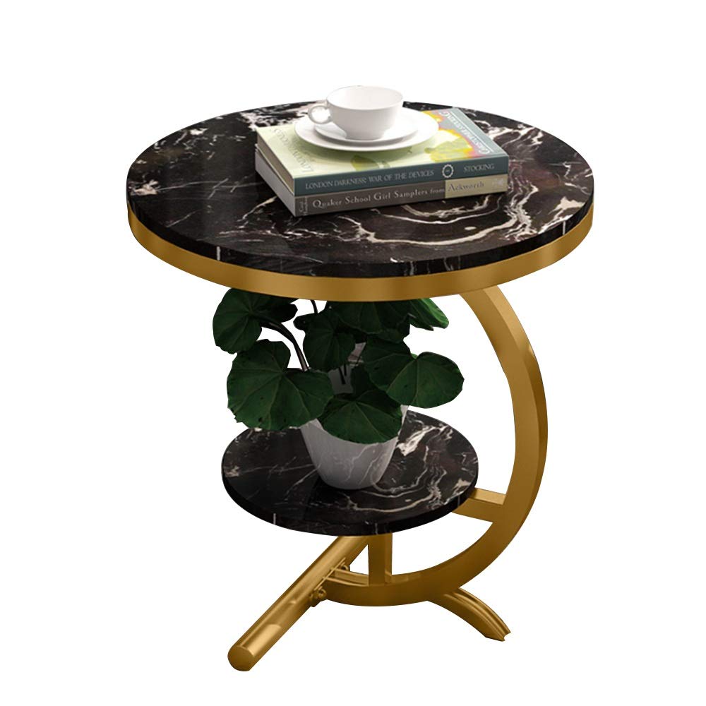 ZR-Wall Side Table - Round Marble Top & Iron Art Base 2-Tier Coffee Table for Living Room, Restaurant - Space Saving Design (Black) | Perfect for Small Spaces, Home Decor & Cafe Settings