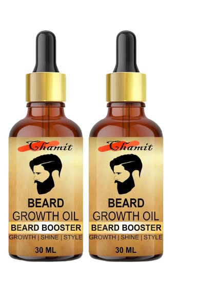 CHAMIT 4X Faster Natural Beard Growth Oil - 100% Herbal & Organic Moustache Oil for Thicker Facial Hair - Perfect for Daily Grooming & Styling