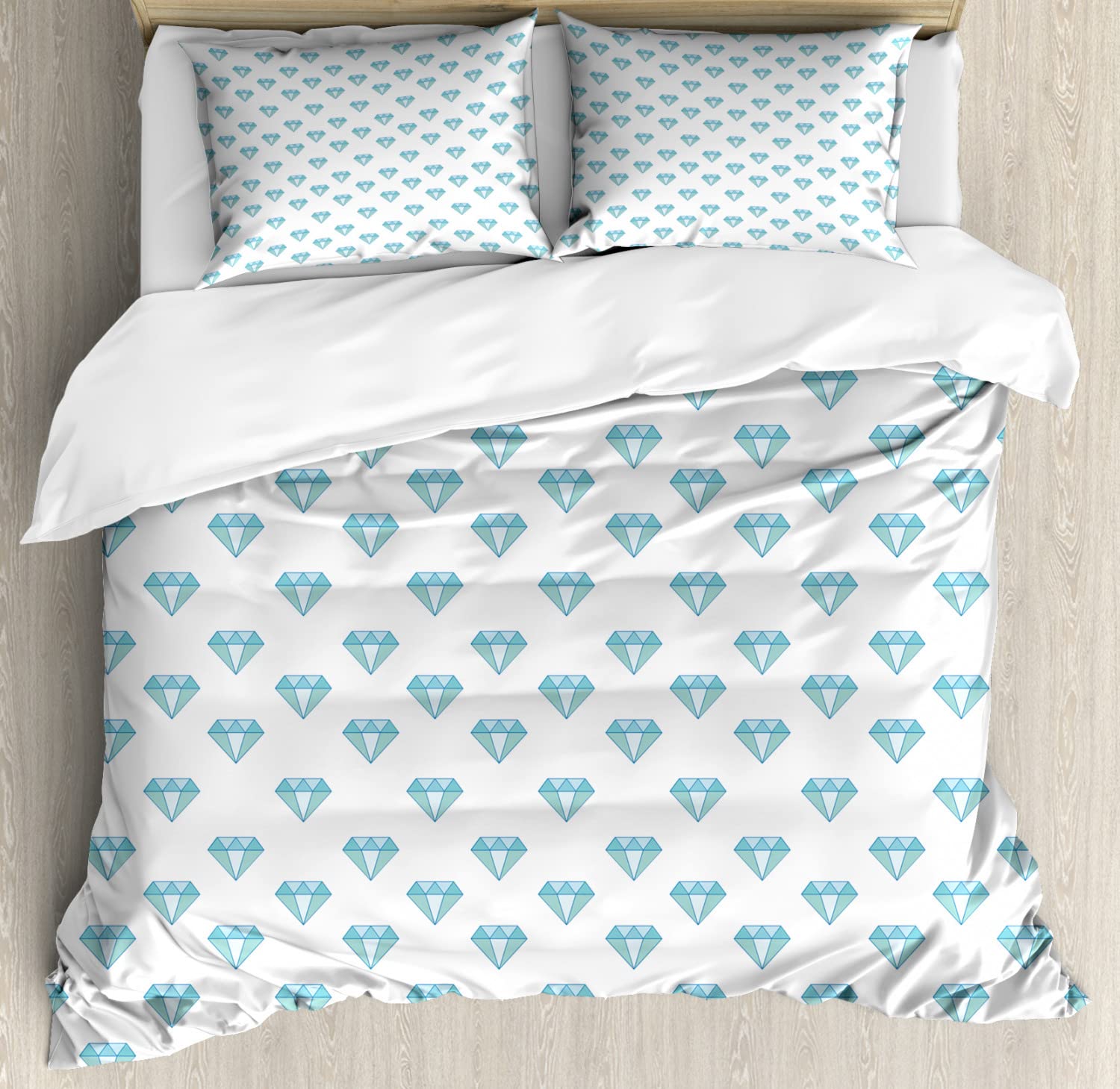 Ambesonne Queen Size Duvet Cover Set - 2 Pack Turquoise Blue Diamond Geometric Pattern Bedding with 2 Duvet Covers & 4 Pillow Shams | Soft & Breathable for Cozy Bedroom Decor, Guest Room Essentials, Modern Home Textiles