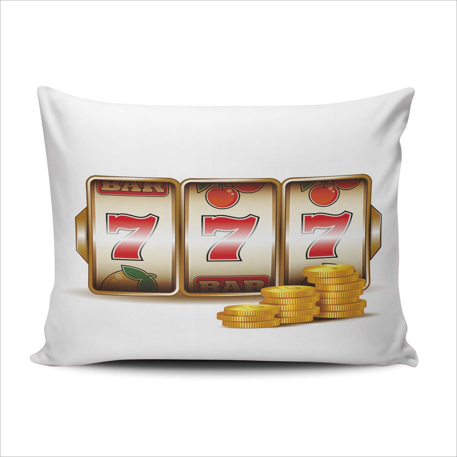Casino Slot Machine Throw Pillow Cover - 12x18 Inches Hidden Zipper Decorative Pillow Case with Coin Design | Perfect for Home Decor, Gaming Room, and Gift Giving