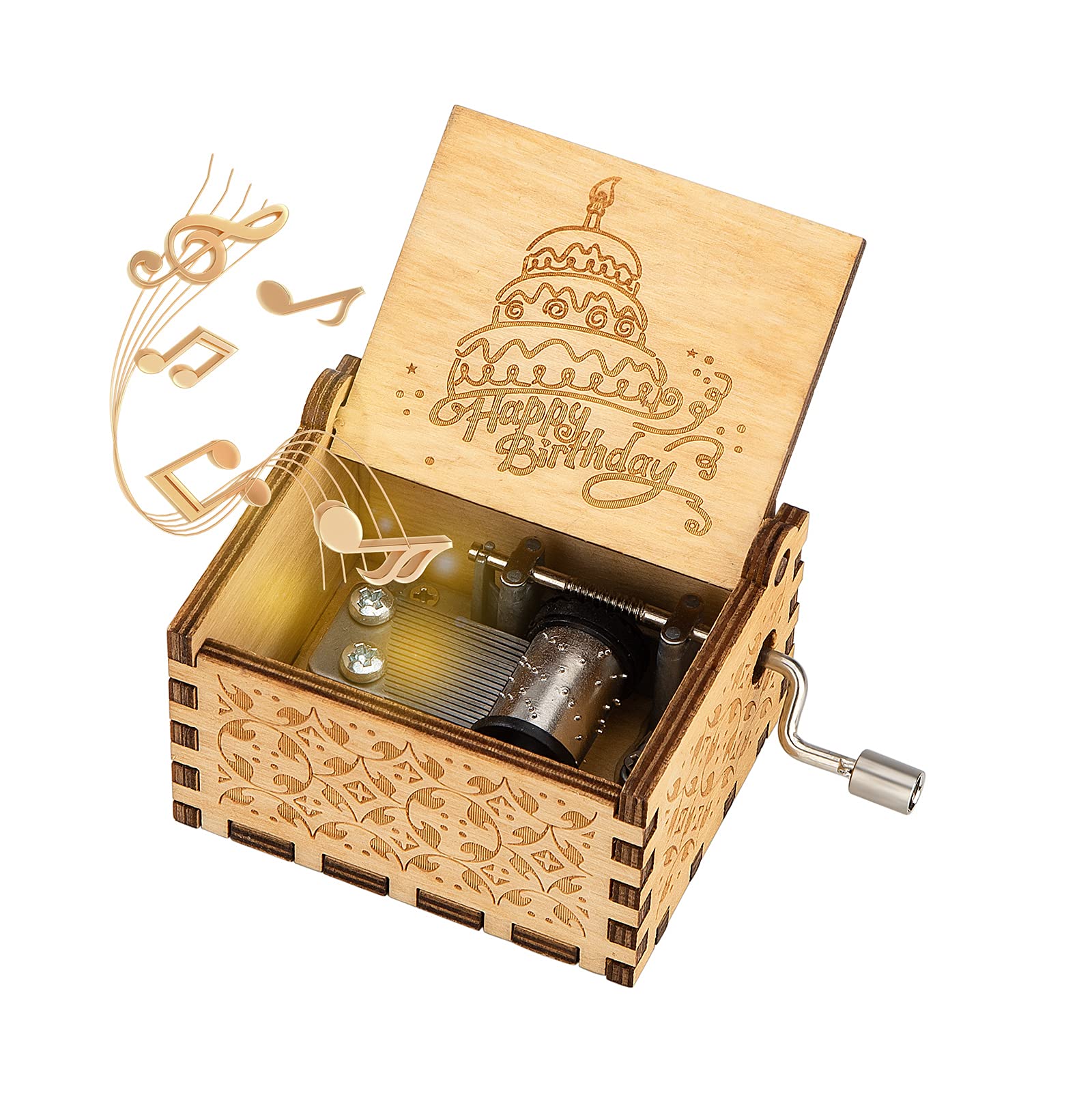 Heveer Wooden Hand Crank Music Box - Happy Birthday Musical Gift for Kids, Friends & Family | Perfect for Birthday Parties, Anniversaries & Special Occasions