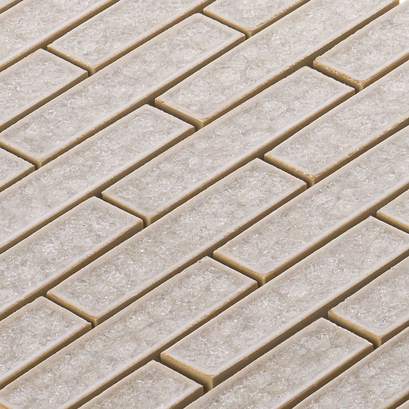 Interlocking Taupe Gray Crackle Glass Tile Mesh Mounted Backsplash - 10 Sheets (TDH249CG) | DIY Kitchen & Bathroom Wall Decor | Waterproof Peel & Stick Tiles for Home Renovation
