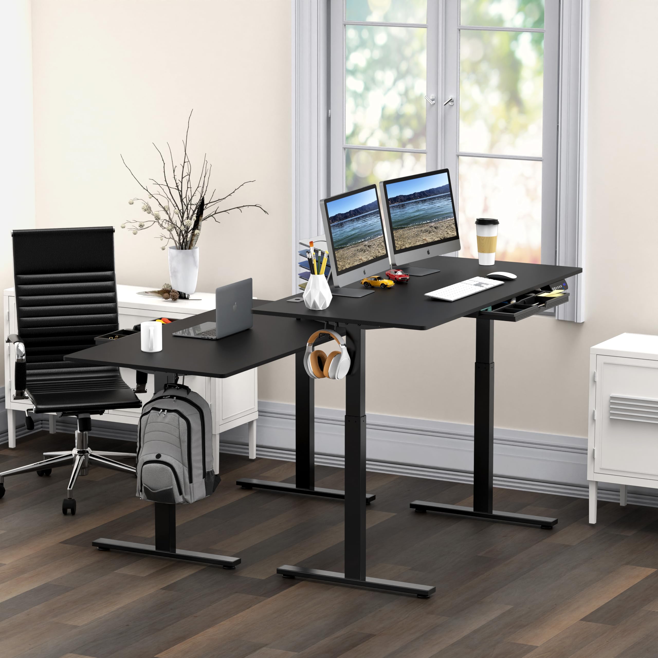 SHW 55 x 28 Inches Electric Height Adjustable Standing Desk with Drawer & Memory Preset, 140 x 71 cm, Black - Perfect for Home Office, Gaming & Workspace Ergonomics